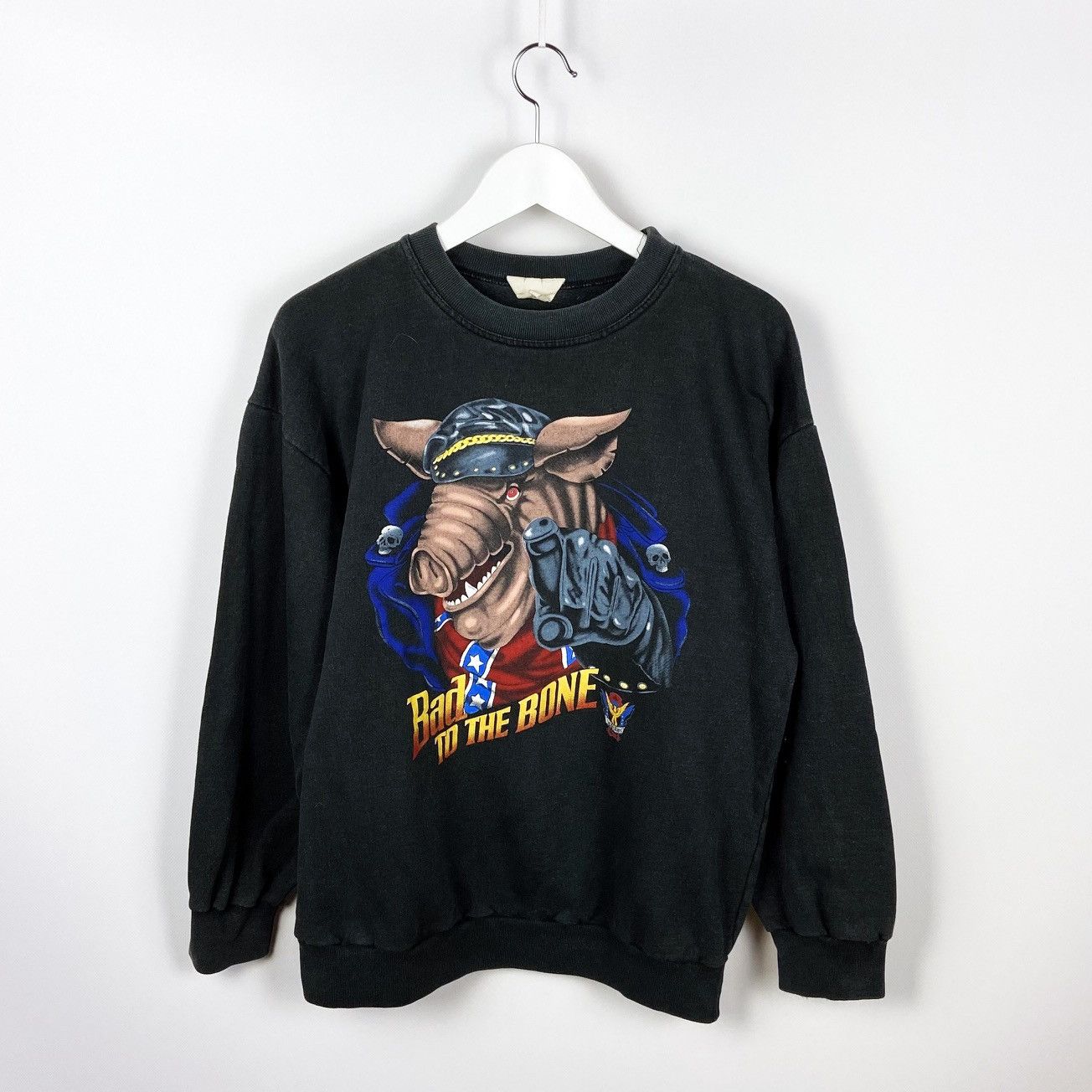 Vintage Vintage 90’s Bad to the Bone Pig Biker Harley y2k sweatshirt Size US M / EU 48-50 / 2 - 1 Thumbnail
