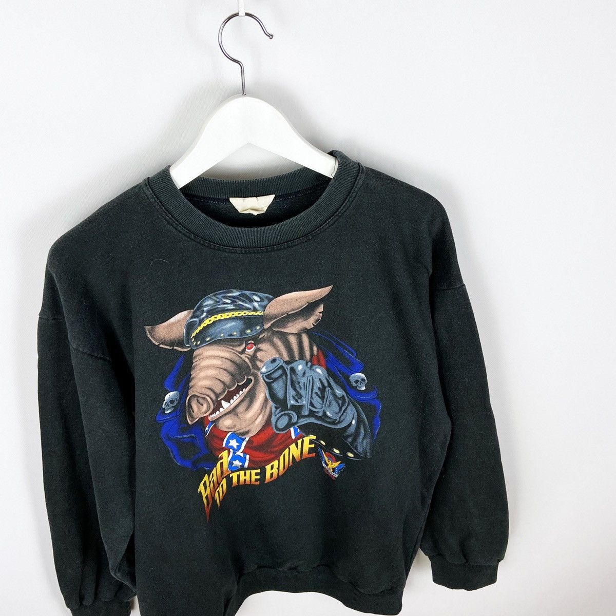 Vintage Vintage 90’s Bad to the Bone Pig Biker Harley y2k sweatshirt Size US M / EU 48-50 / 2 - 2 Thumbnail