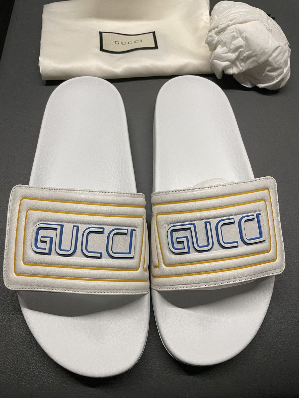 Gucci Brand NEW Limited Edition Logo Leather Sandal Slides Shoes Size US 9.5 / EU 42-43 - 3 Thumbnail