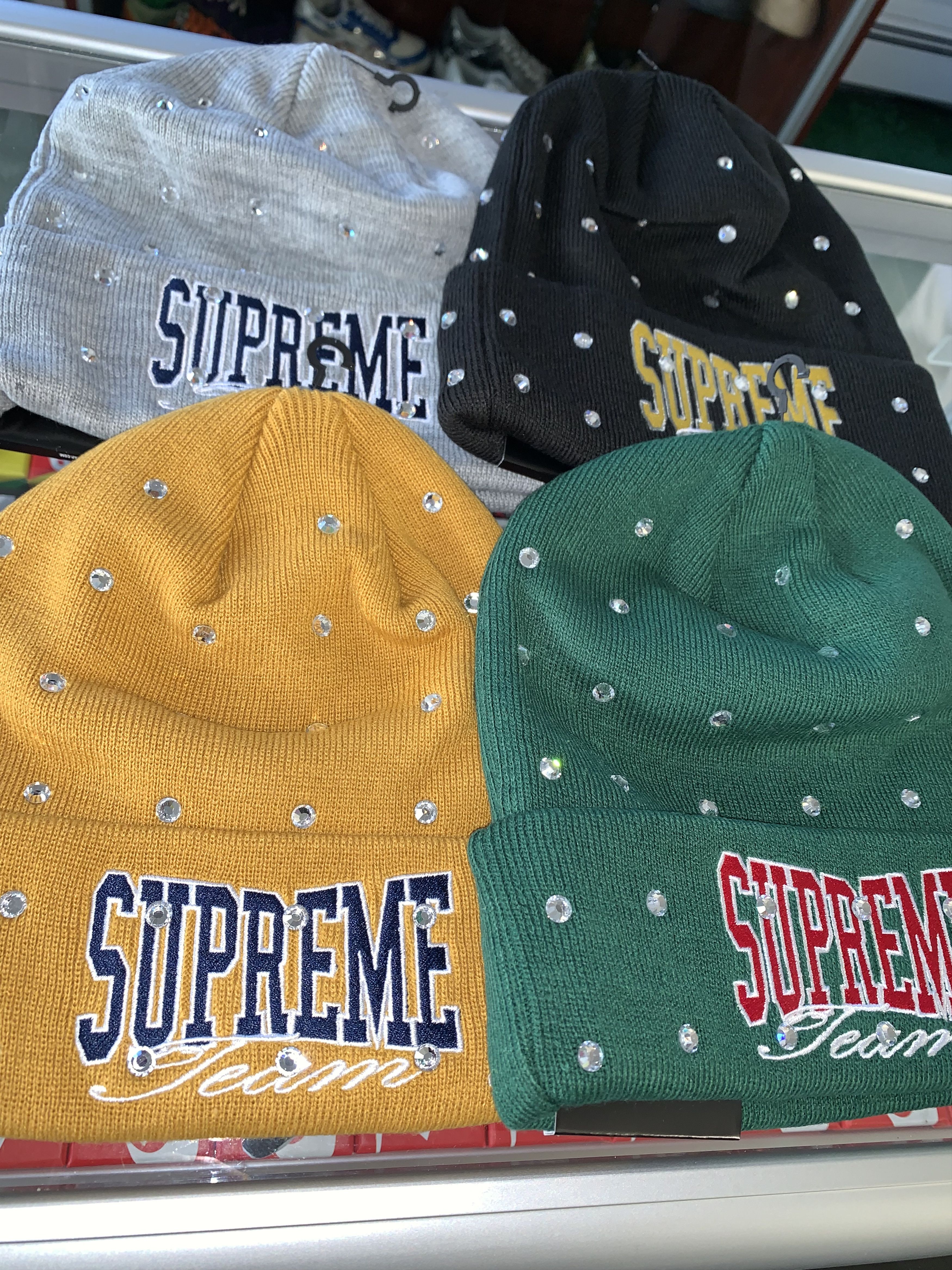 Supreme New Era Rhinestone Beanie Red