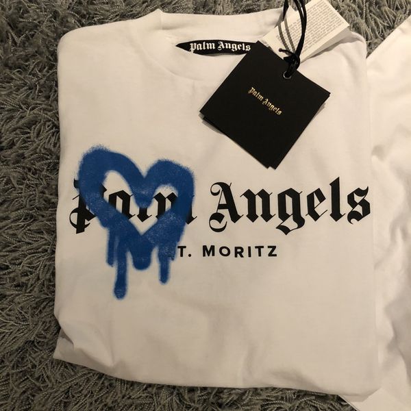 Palm Angels St Moritz Heart Sprayed Logo T-shirt White/Black/Blue