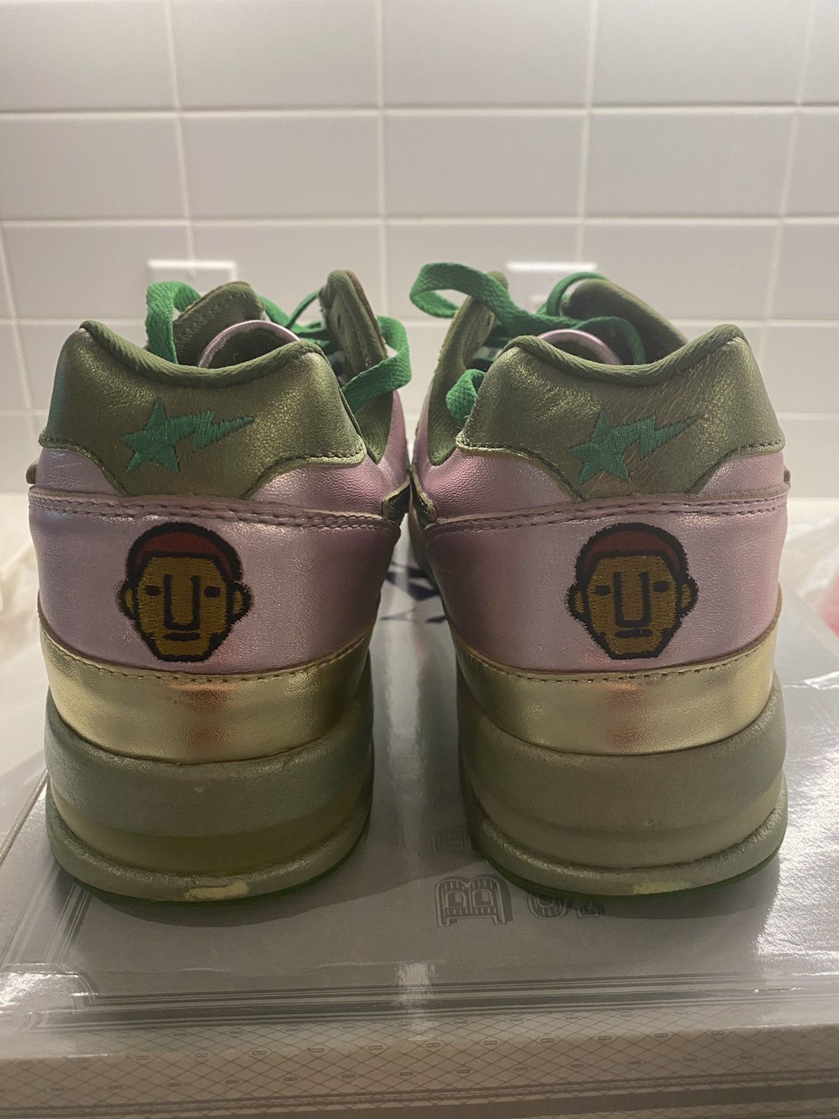 Pharrell Wearing Bapesta Pharrell Bape Roadsta Gold/green/pink