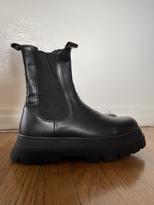 Bershka Black Vegan Leather Platform HVY STEP Chelsea Boot | Grailed