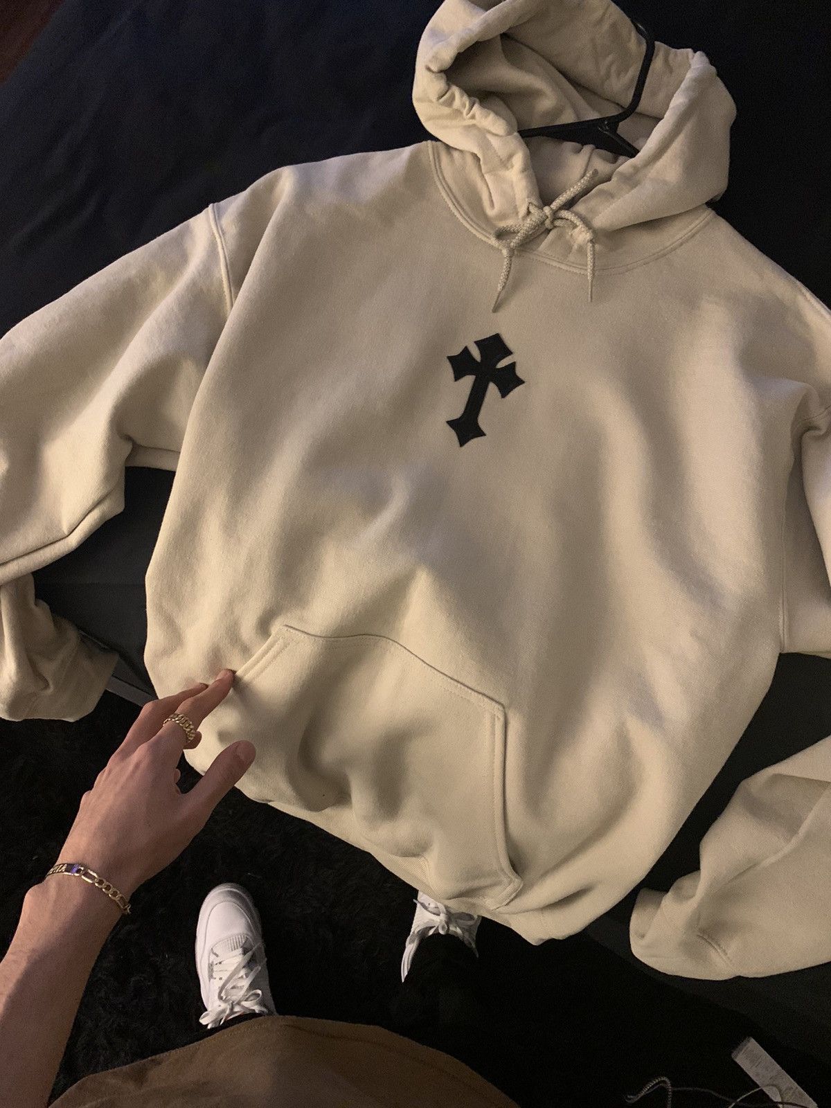 Vintage Rhinestones Skeleton Hands and Cross Hoodie | Grailed