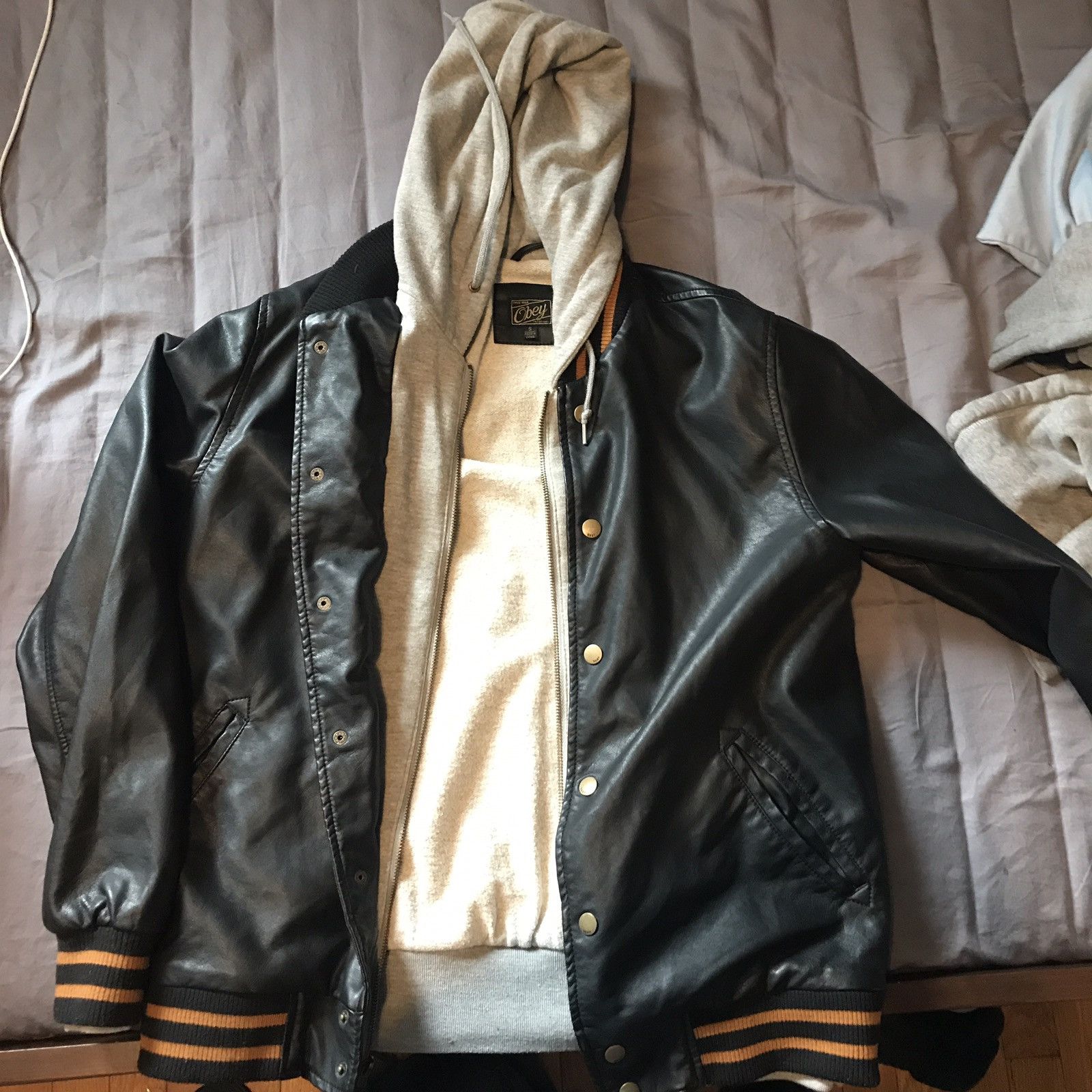 Obey varsity leather jacket hotsell