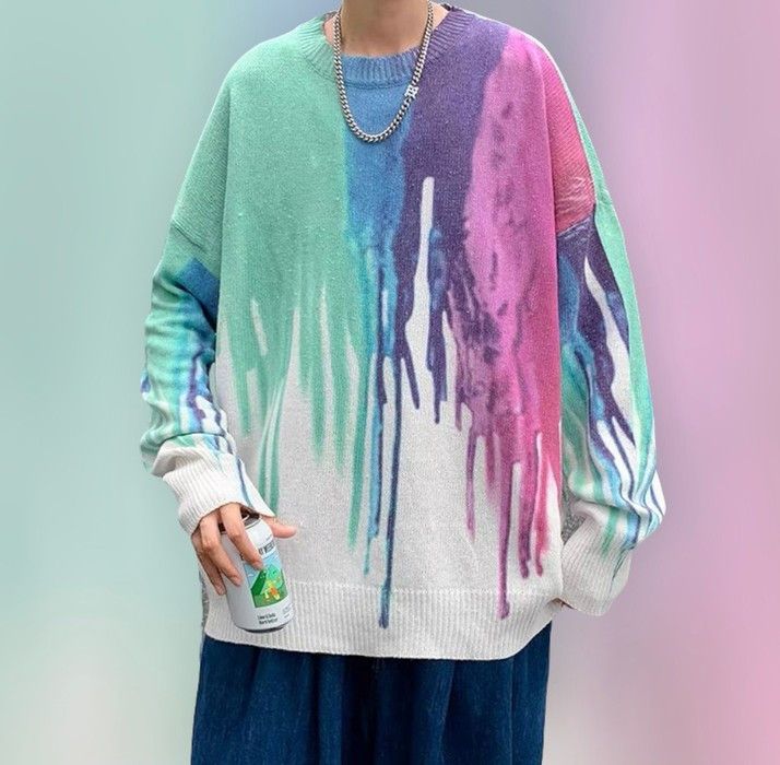 Very Cool New 21AW Hype Paint Splatter Knitwear Jumper Sweatshirt Grailed