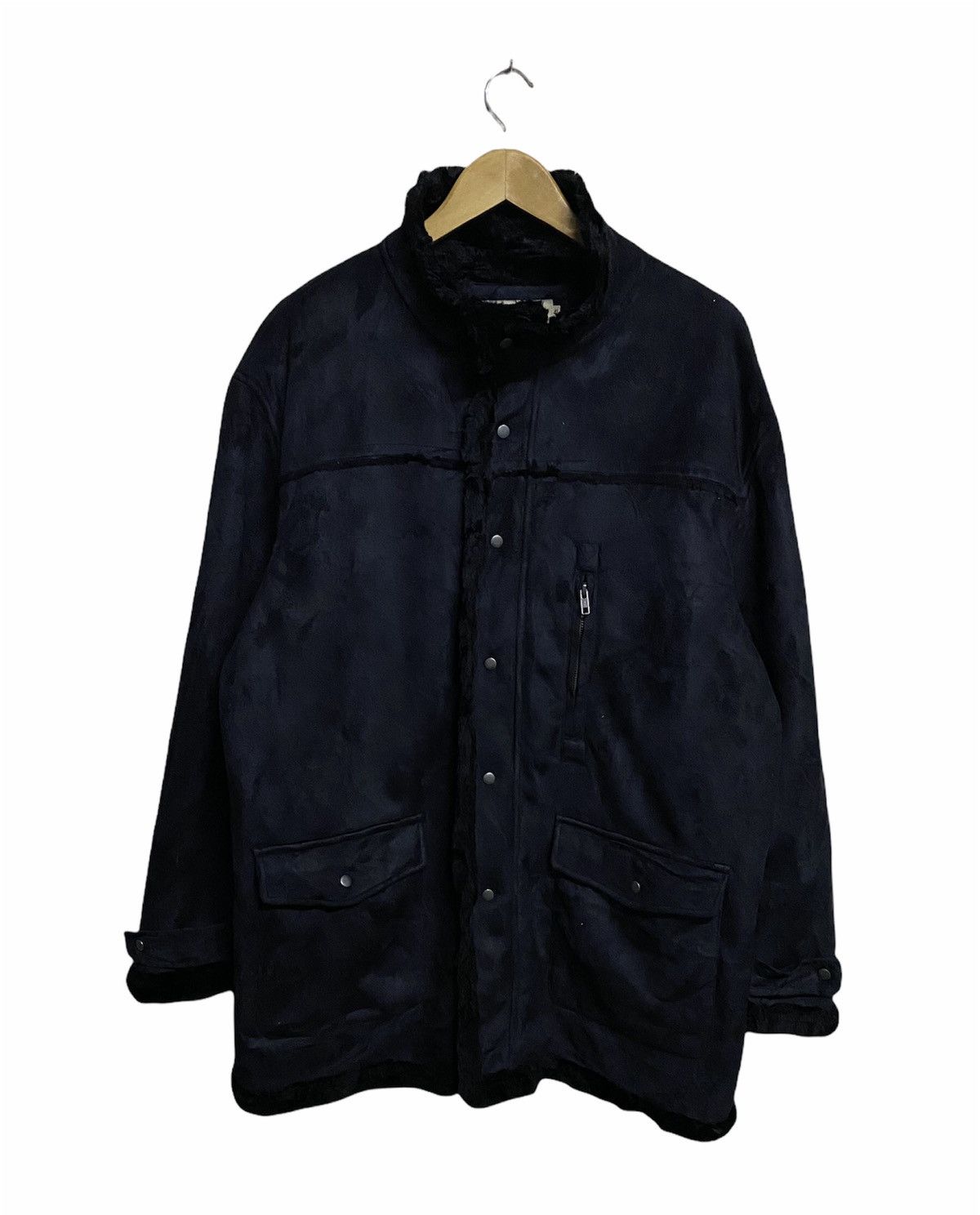 Vintage Kansai Jeans Black Faux Shearling Winter Coat 90s 4L