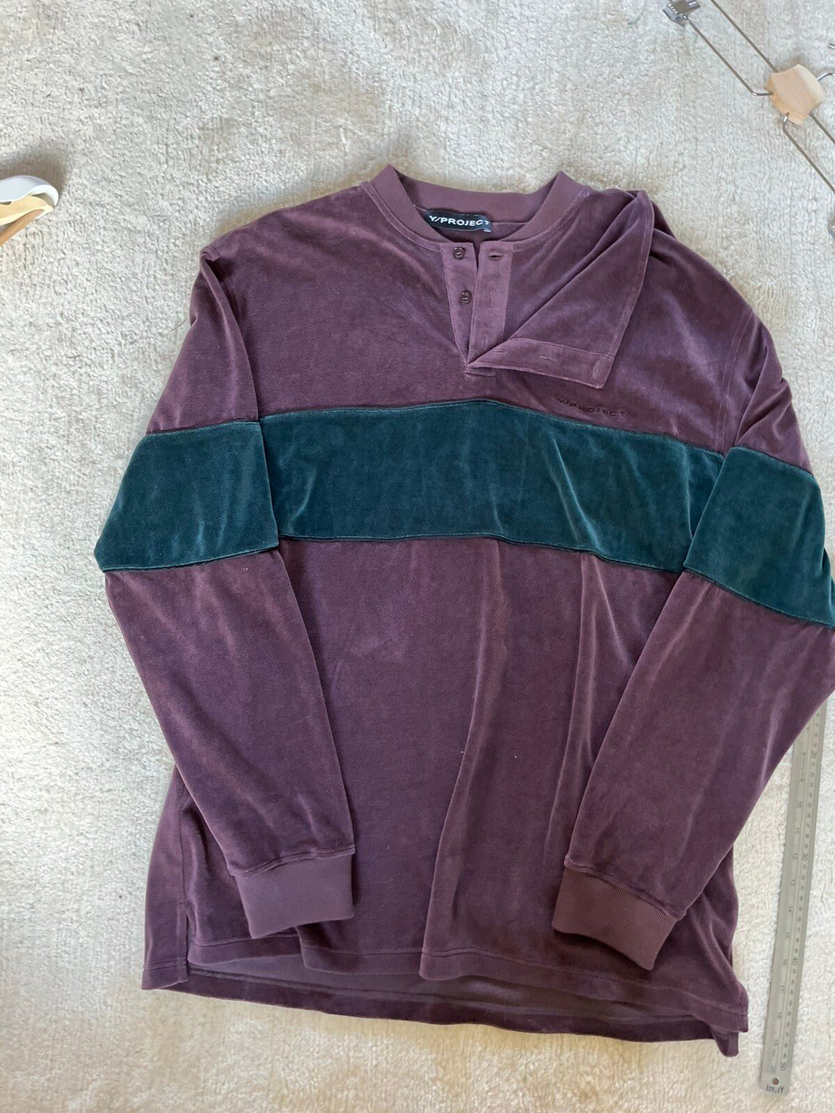 Pre-owned Yproject Purple Lazy Pullover Henley Size Large In Purple/green