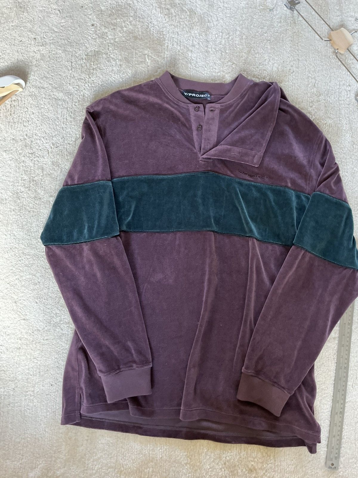 image of Yproject Purple Lazy Pullover Henley Size Large in Purple/Green, Men's