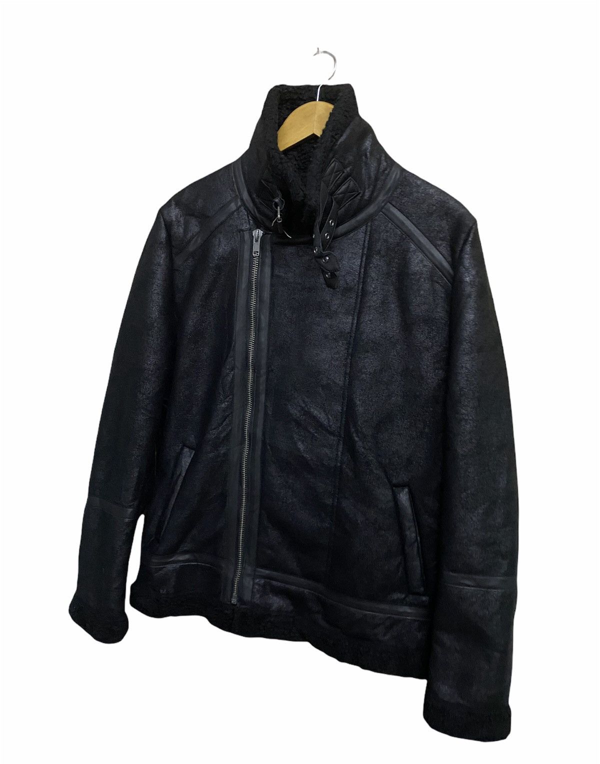 Divided H&M Divided Black Faux Shearling Aviator Jacket Moto Biker Size US M / EU 48-50 / 2 - 2 Thumbnail