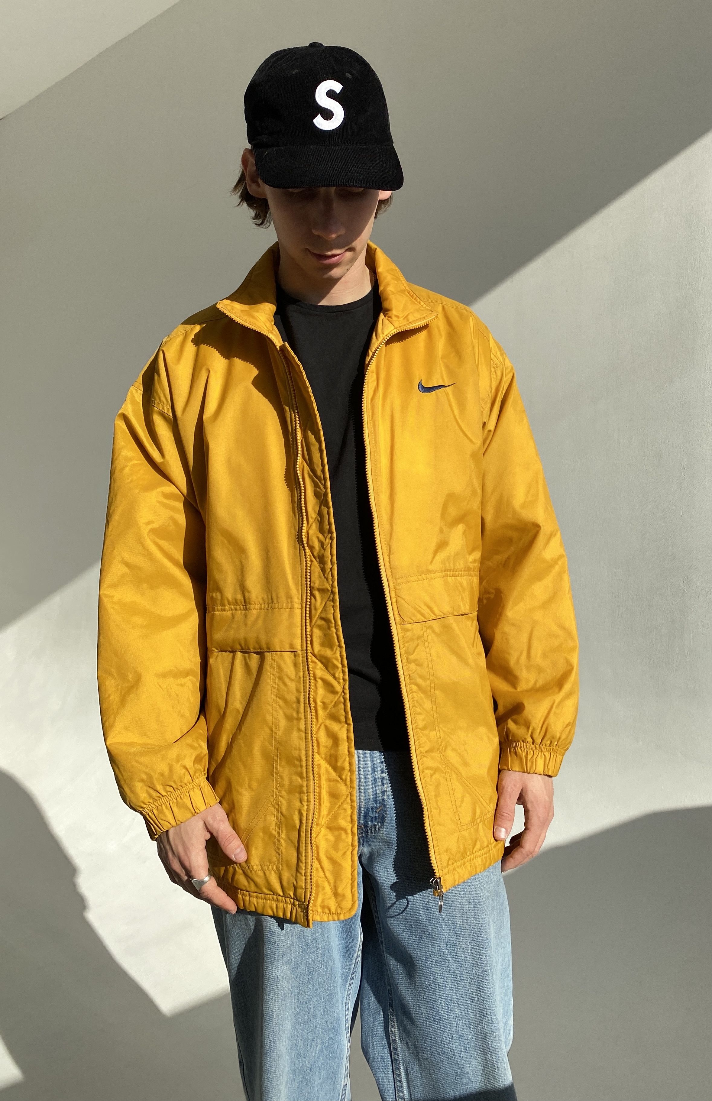Nike Vintage Nike Big Swoosh Logo Padded Nylon Jacket Yellow M Size US M / EU 48-50 / 2 - 2 Thumbnail
