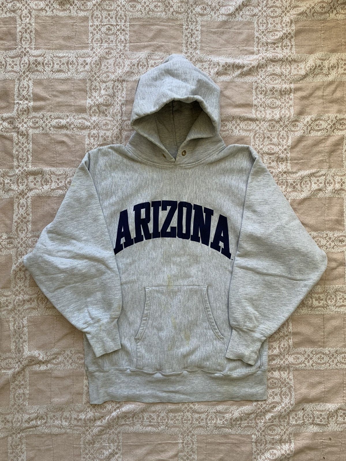 image of Champion x Vintage Arizona Reverse Weave Hooded Sweatshirt in Grey, Men's (Size XL)