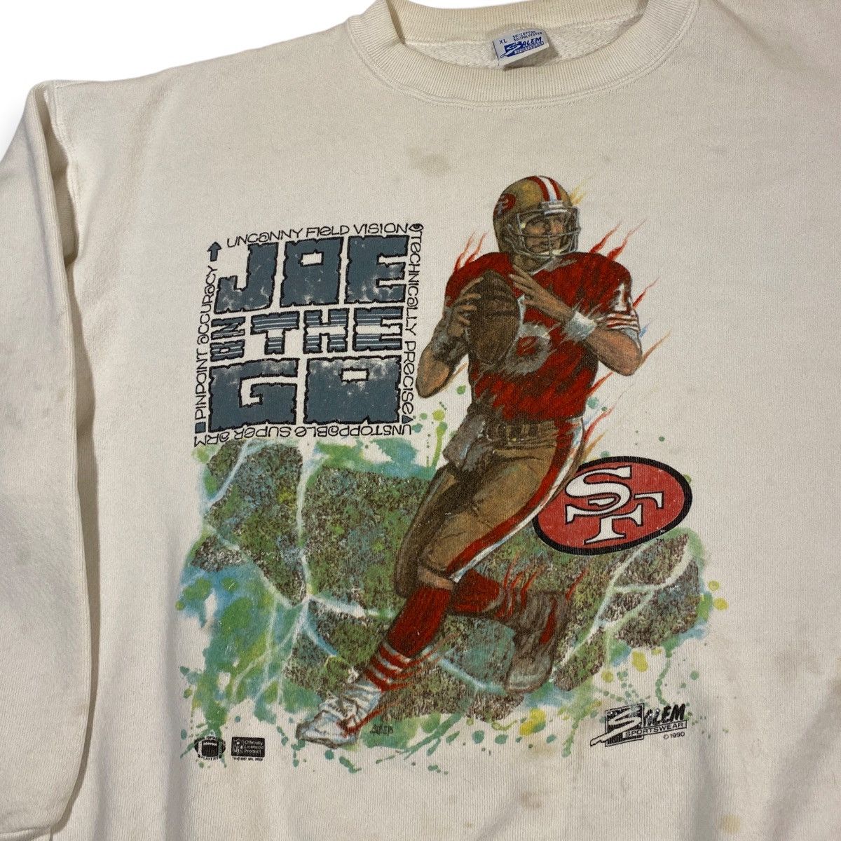 NFL × Salem Sportswear × Vintage 90s NFL Joe Montana 49ers Sweatshirt Size US XL / EU 56 / 4 - 4 Thumbnail