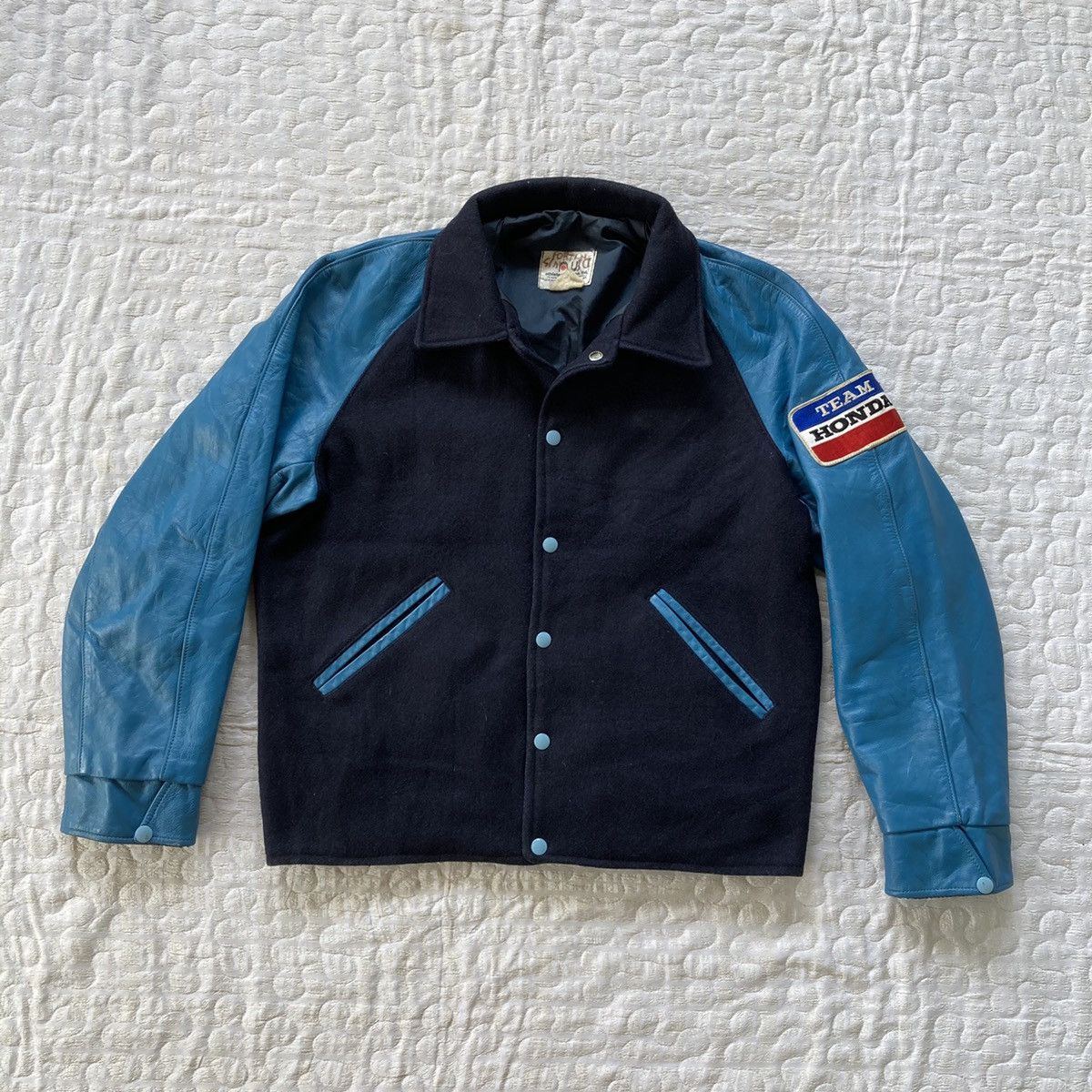 VINTAGE 1960-70s LEATHER-WOOL MOTORING VARSITY JACKET