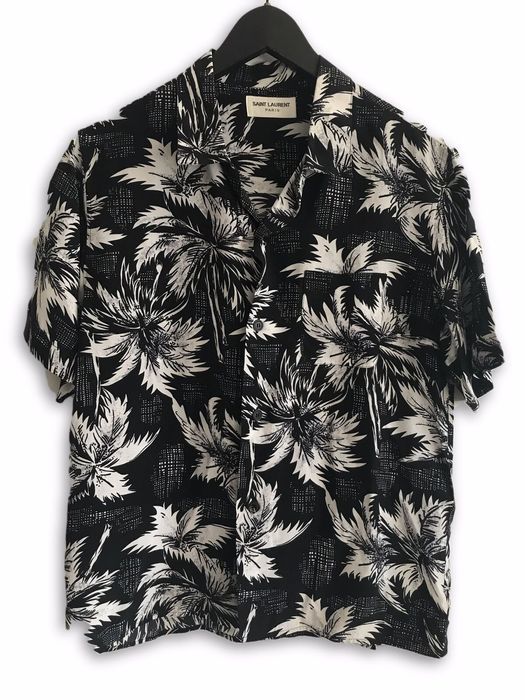 Saint Laurent Paris Saint Laurent 14SS Black Silk Hawaiian Button