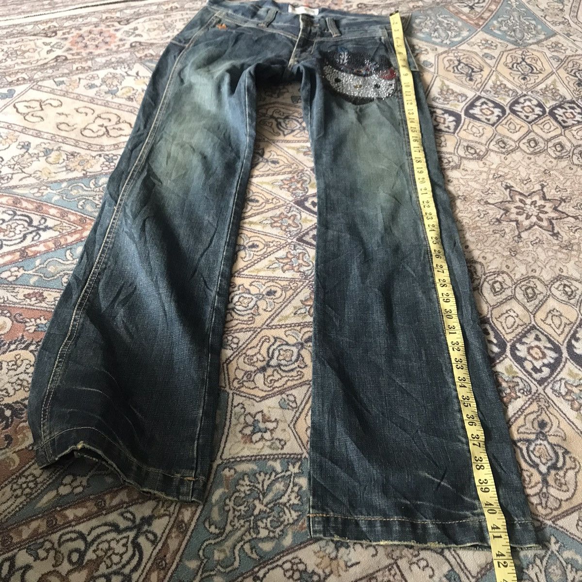 Japanese Brand Vintage Hello Kitty Denim Flare Jeans Size 29" - 15 Thumbnail