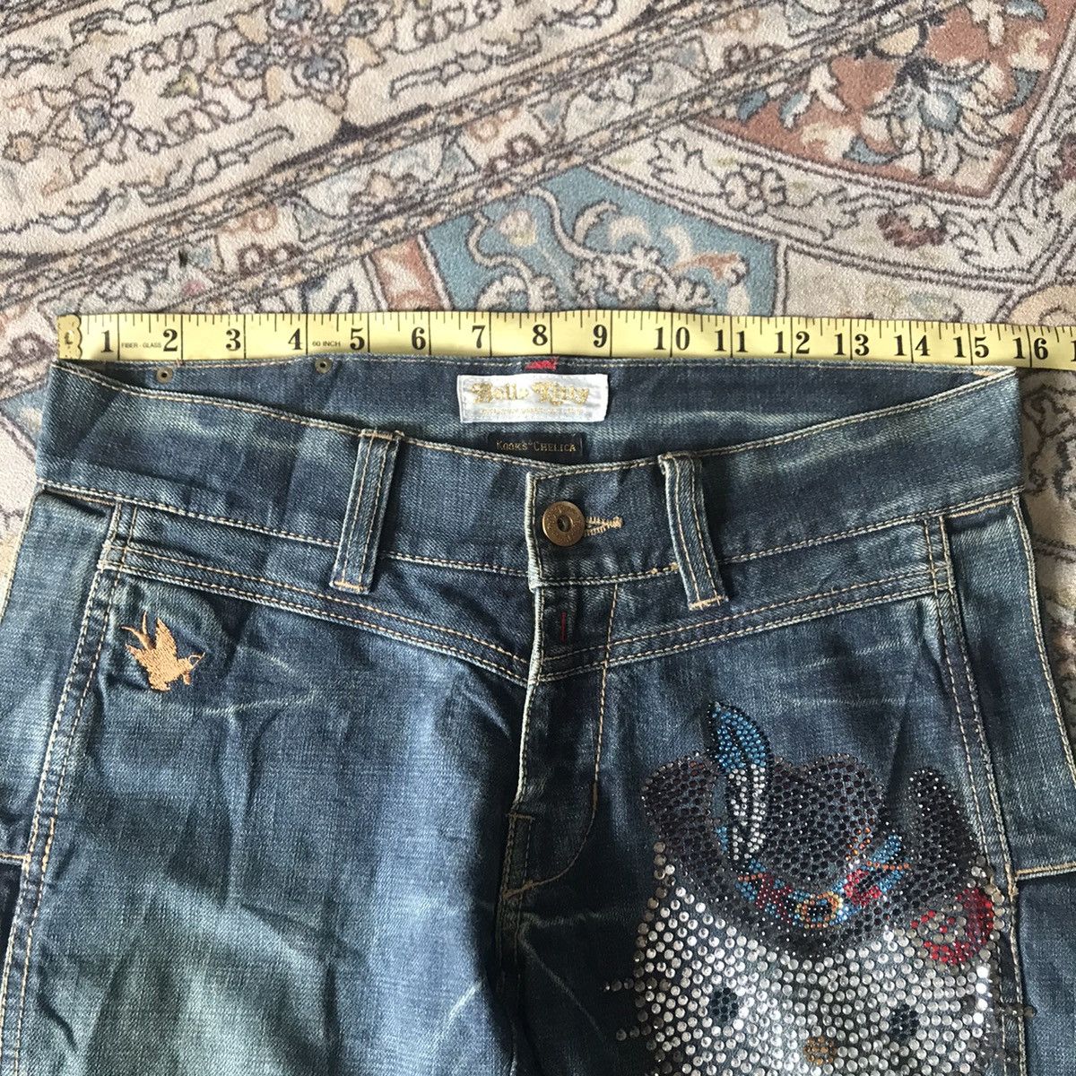 Japanese Brand Vintage Hello Kitty Denim Flare Jeans Size 29" - 14 Thumbnail