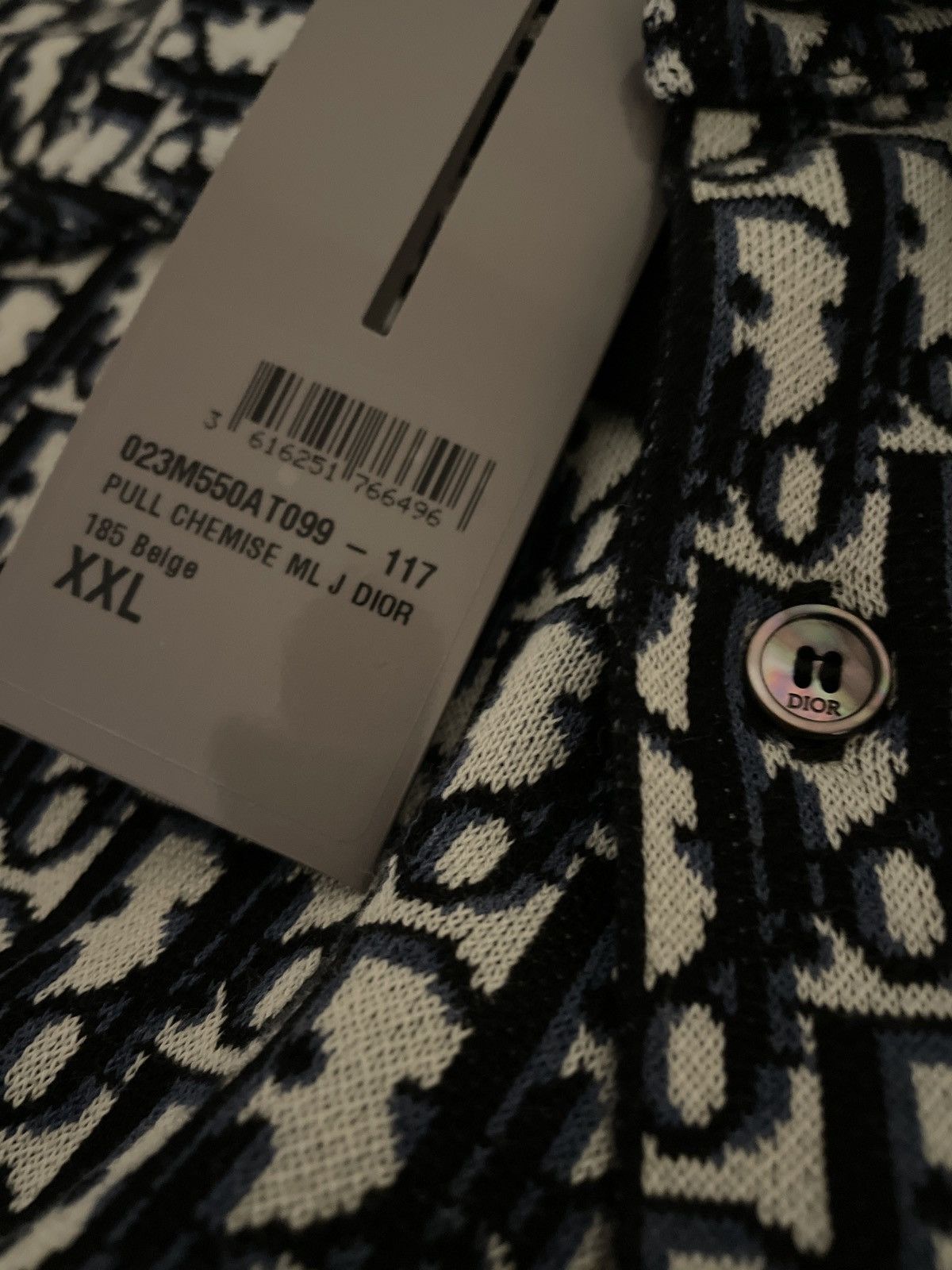 Dior Dior Oblique Overshirt Beige & Navy Blue Cotton Knit Size US XXL / EU 58 / 5 - 7 Thumbnail