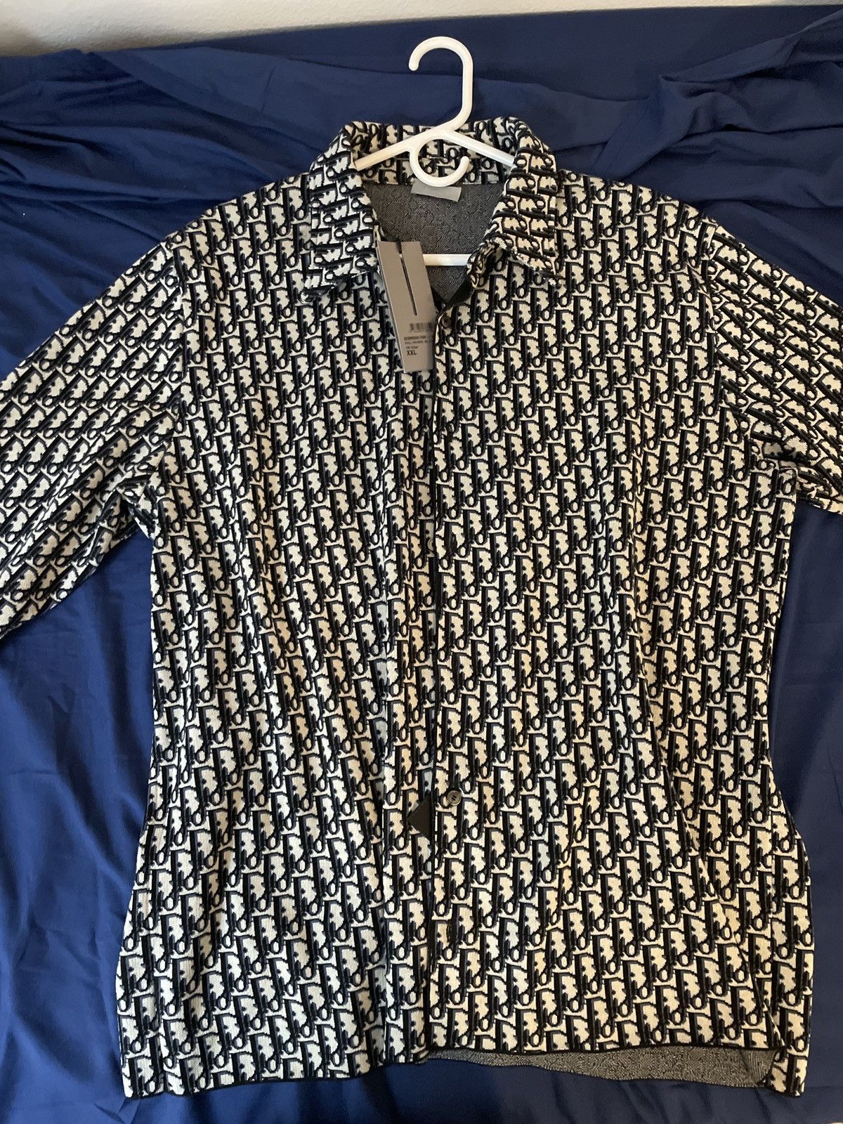 Dior Dior Oblique Overshirt Beige & Navy Blue Cotton Knit Size US XXL / EU 58 / 5 - 1 Thumbnail