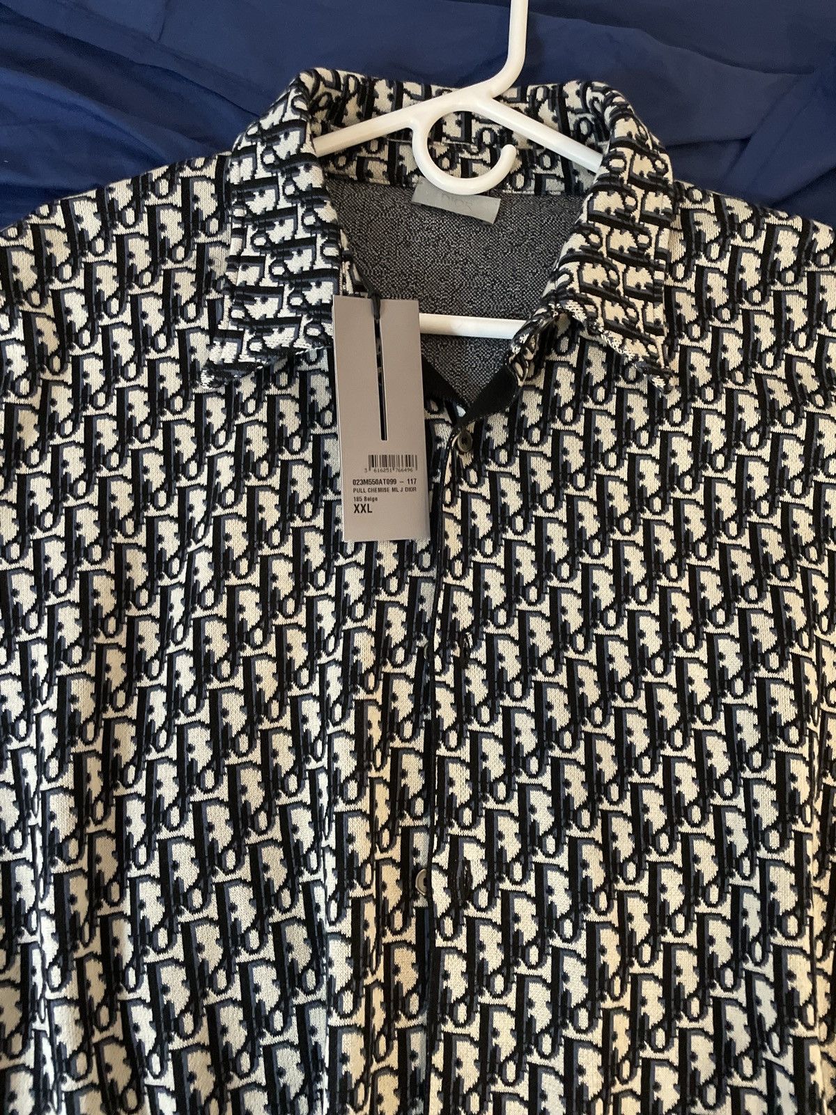 Dior Dior Oblique Overshirt Beige & Navy Blue Cotton Knit Size US XXL / EU 58 / 5 - 3 Thumbnail