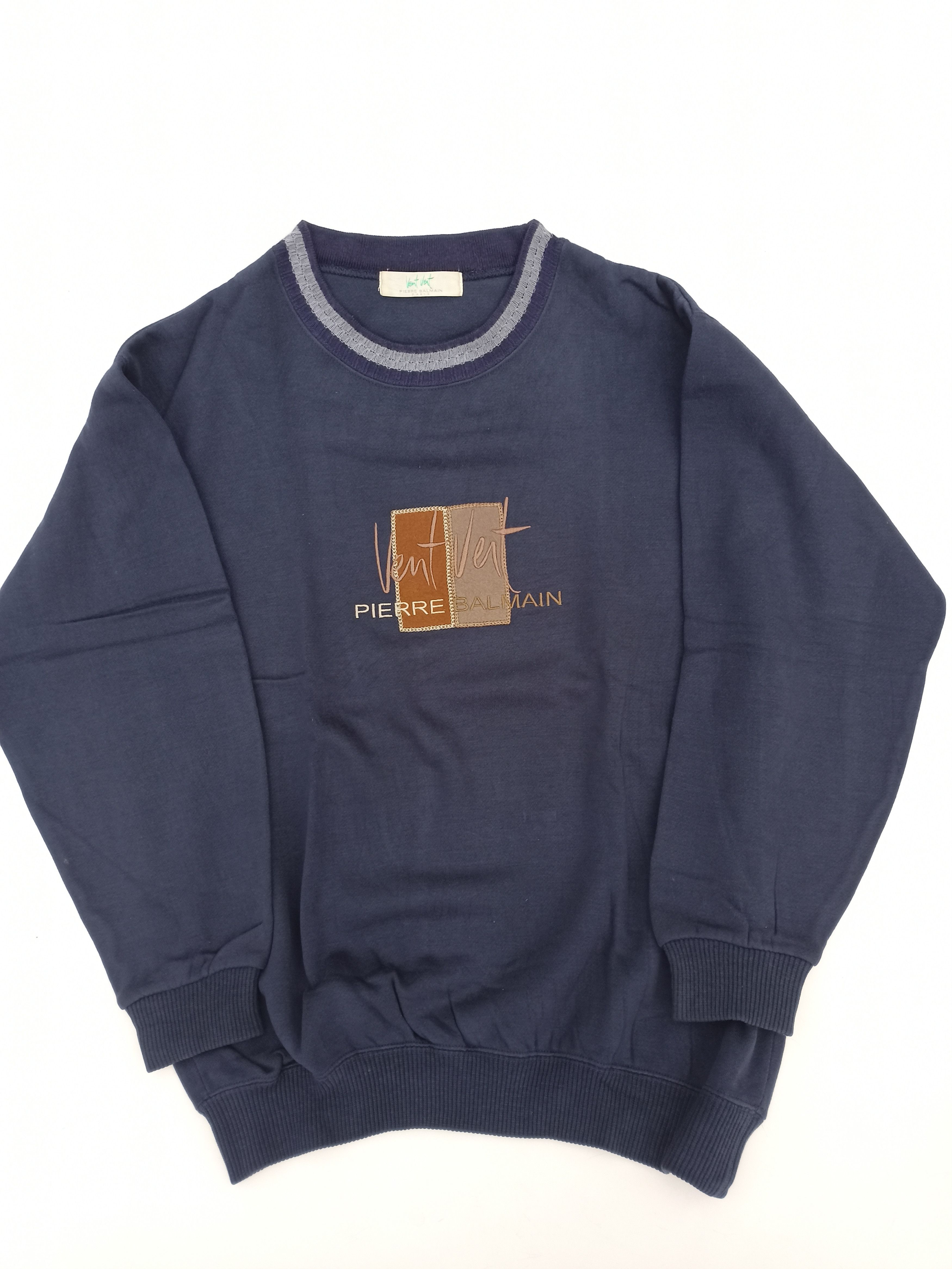 image of 90's Pierre Balmain Sweatshirt Big Logo Embroidered in Navy, Men's (Size Medium)