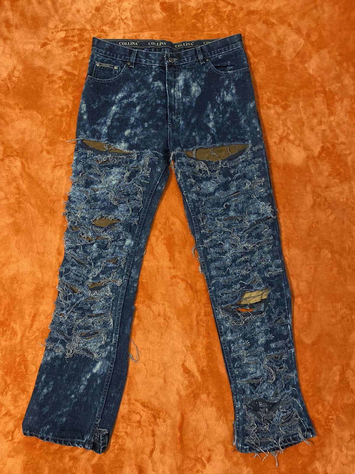 Japanese Brand Shredded and Bleached Collina Jeans Size US 33 - 2 Thumbnail