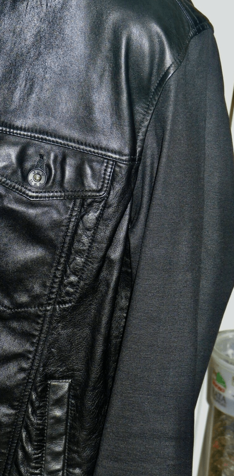John Varvatos Lambskin Trucker Jacket w/Knit Sleeves Size US L / EU 52-54 / 3 - 4 Thumbnail