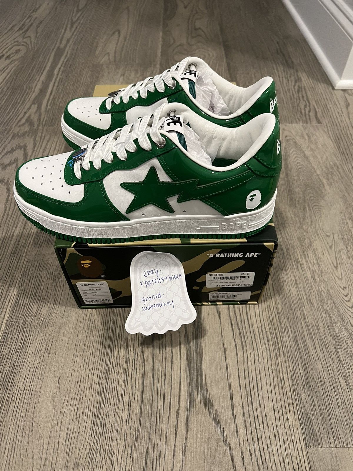DS Bapesta Green Patent Leather Size 8.5 BNIB