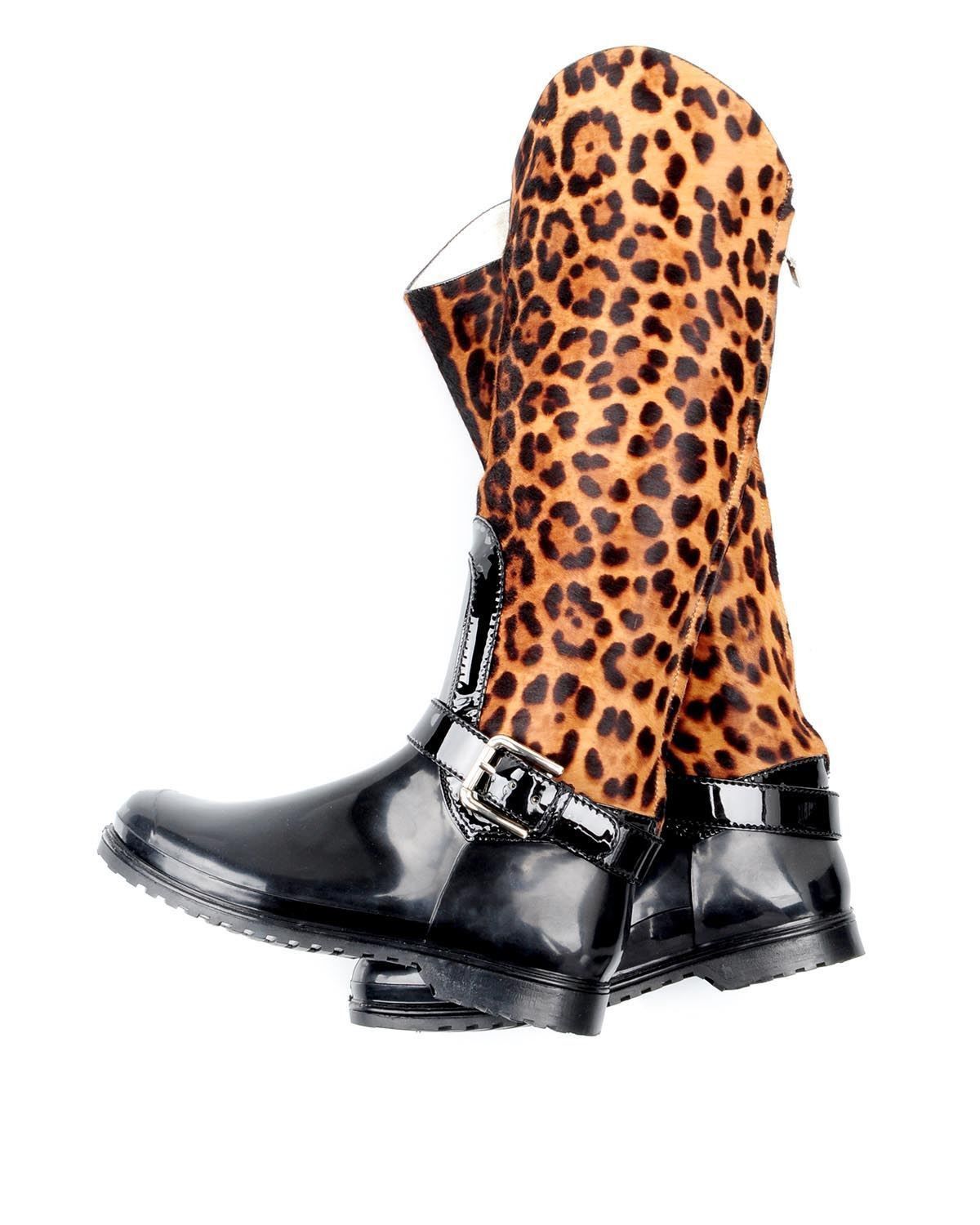 Dolce Gabbana Leopard Print Pony Hair Rubber Rain Boots