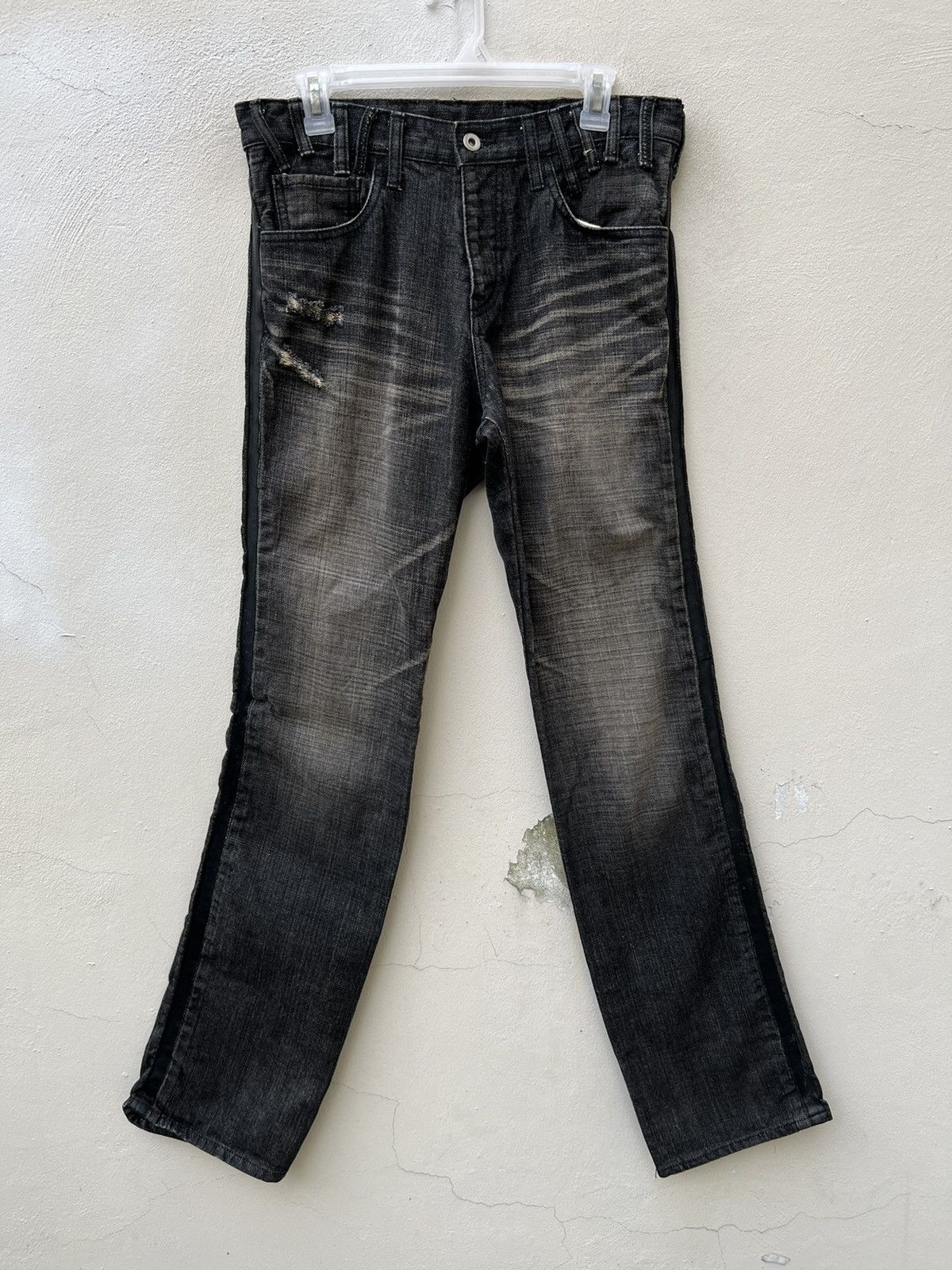 ABAHOUSE ABAHOUSE Japan Side Tape Leather Wrinkled Leg Denim Jeans Size US 30 / EU 46 - 6 Thumbnail