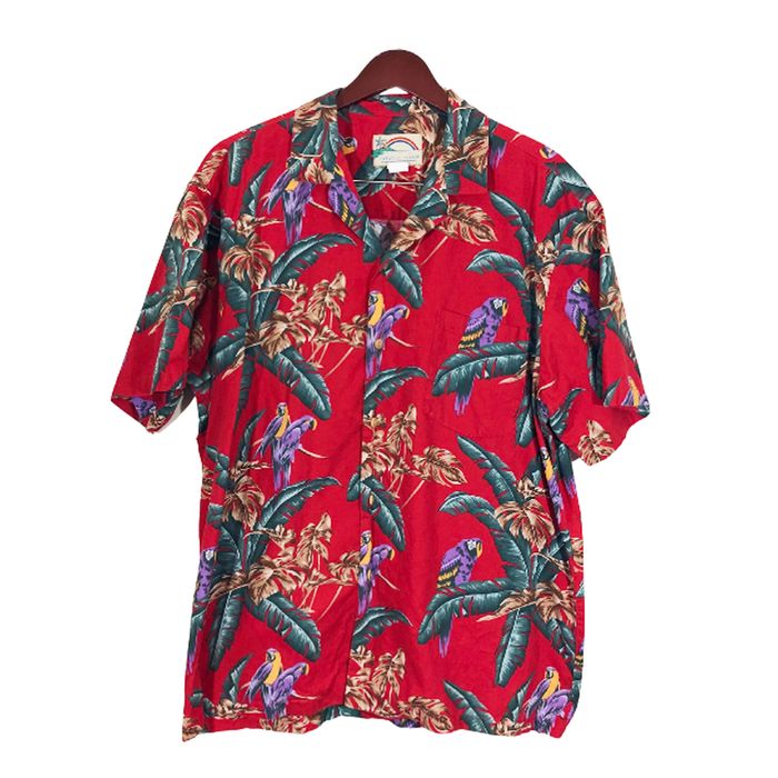 Paradise Found Paradise Found Jungle Bird Red Floral Aloha Shirt Size ...