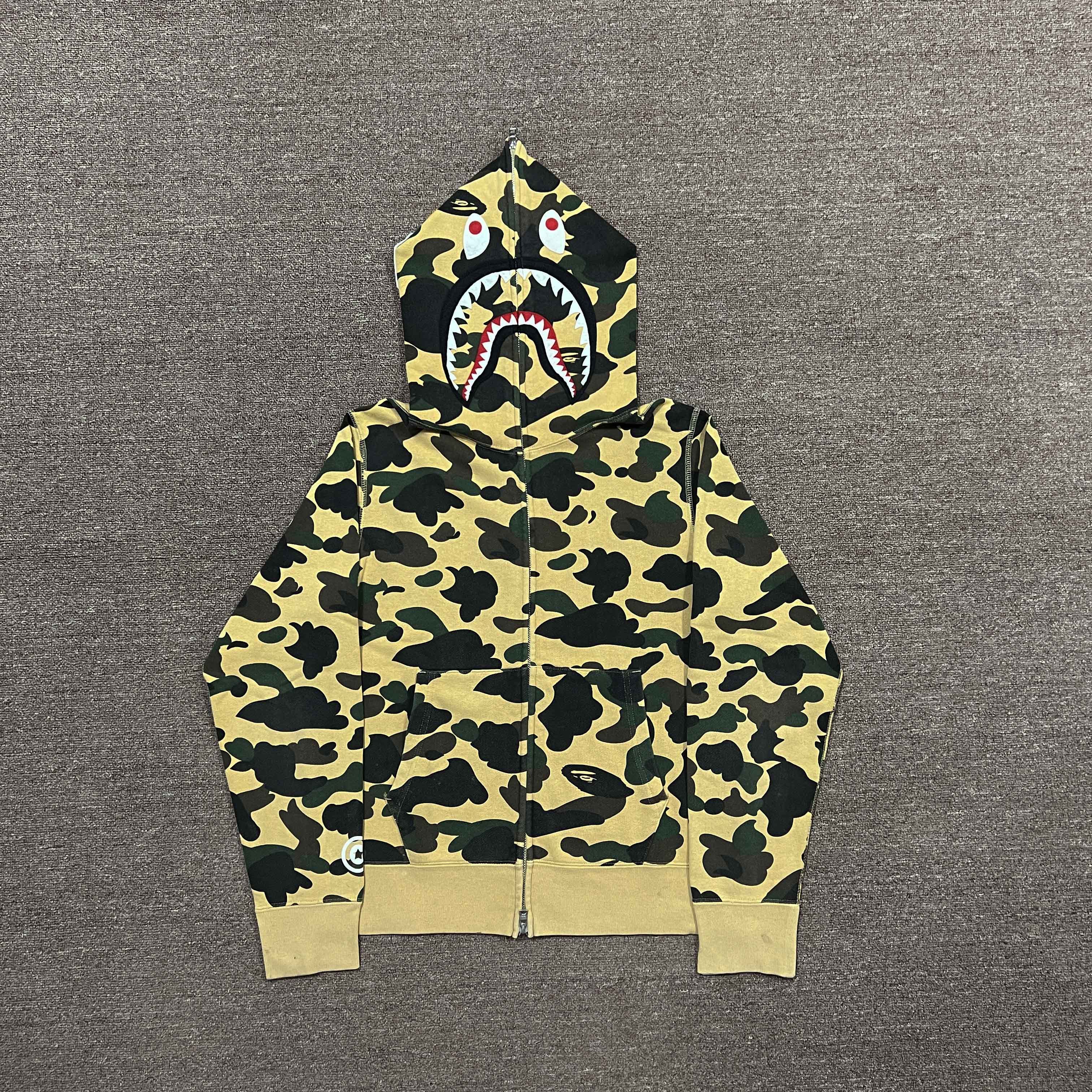 Bape Bape Yellow Camo Shark Full Zip Up Hoodie Size US S / EU 44-46 / 1 - 1 Thumbnail