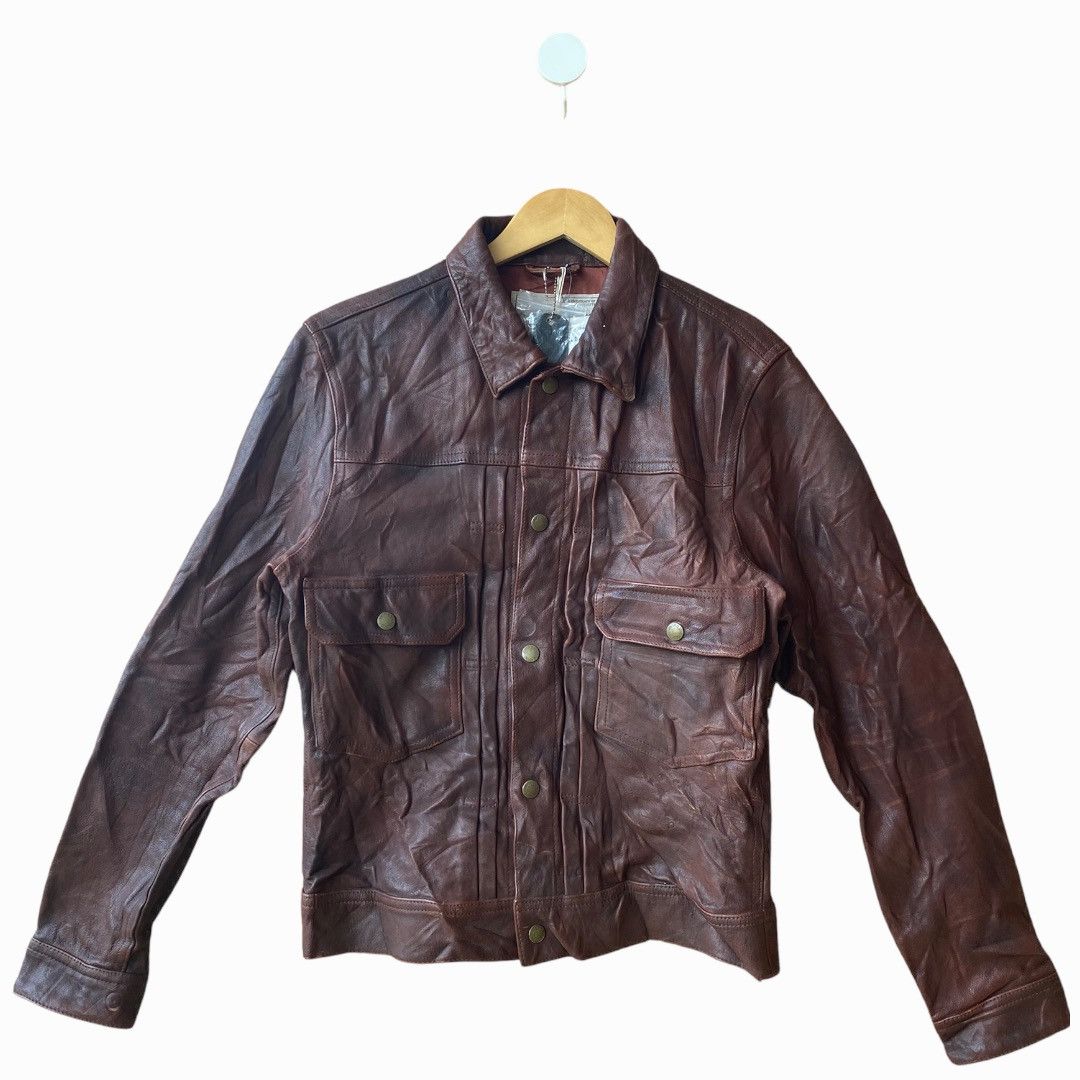 Leather SNAP BUTTON LEATHER JACKET WITH TAG BY AVIREX Grailed