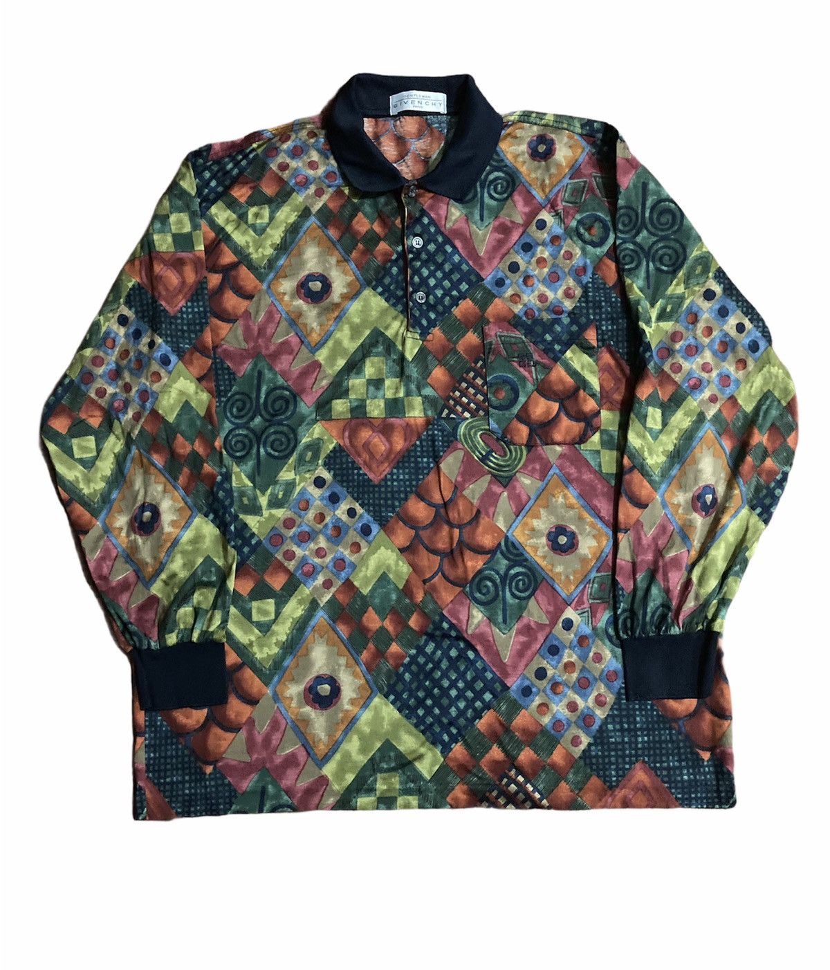 Givenchy Vintage Givenchy Abstract Retro Longsleeve Polo Shirt Size US XL / EU 56 / 4 - 1 Thumbnail