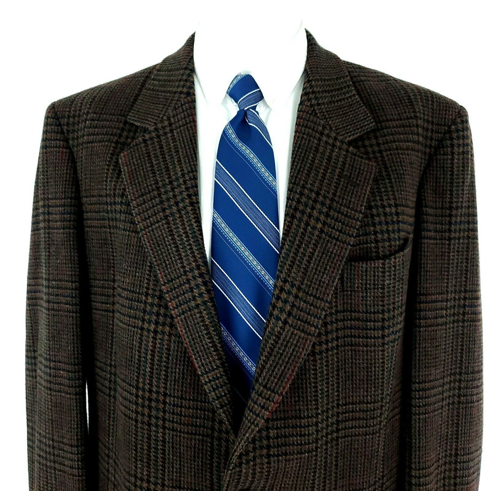Vintage Unbranded Tweed Wool 2 Leather Button Sport Coat 42L Glen Size 42L - 1 Preview
