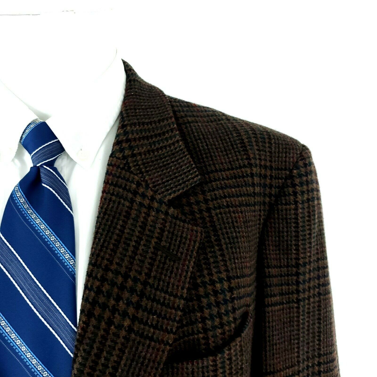Vintage Unbranded Tweed Wool 2 Leather Button Sport Coat 42L Glen Size 42L - 2 Preview