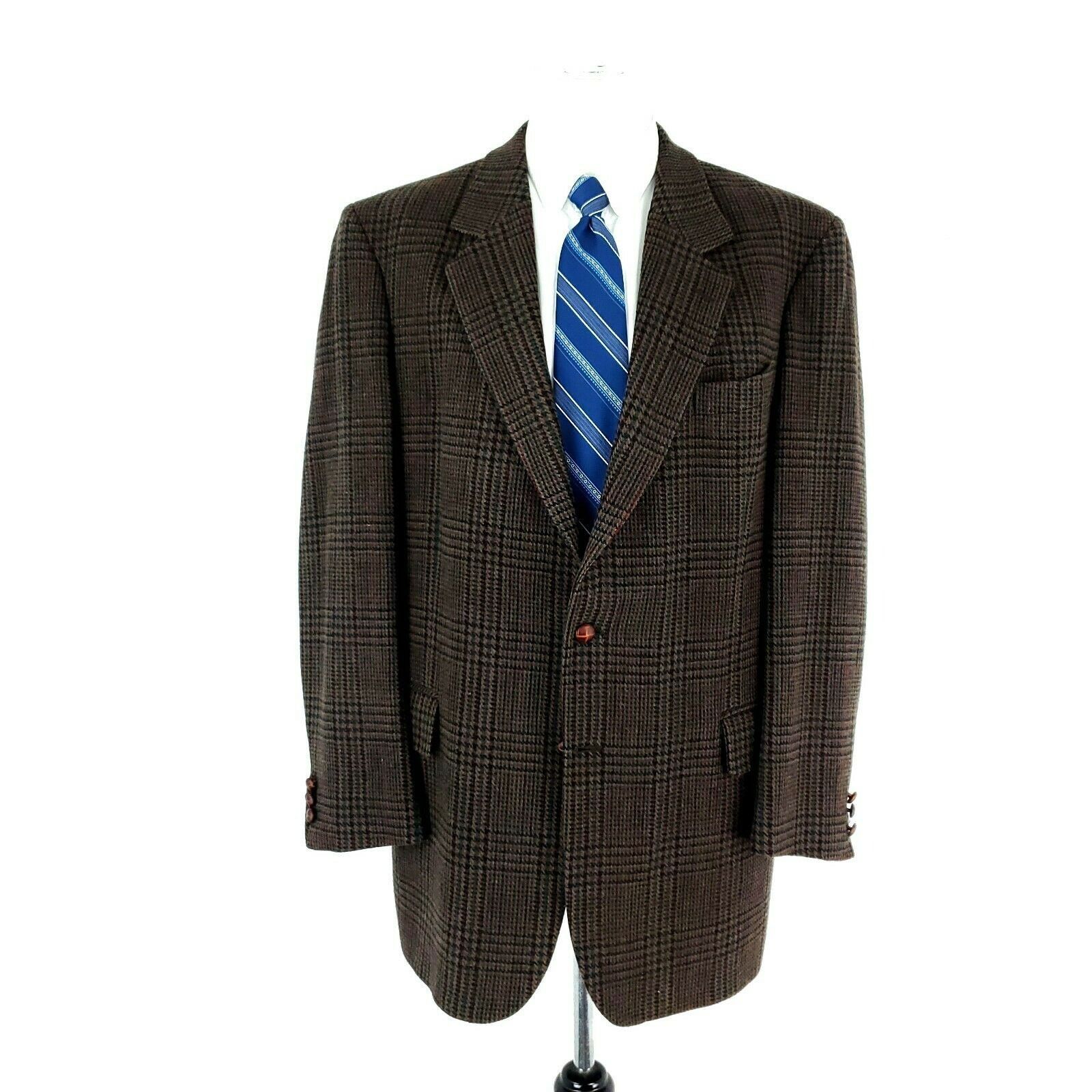 Vintage Unbranded Tweed Wool 2 Leather Button Sport Coat 42L Glen Size 42L - 3 Thumbnail