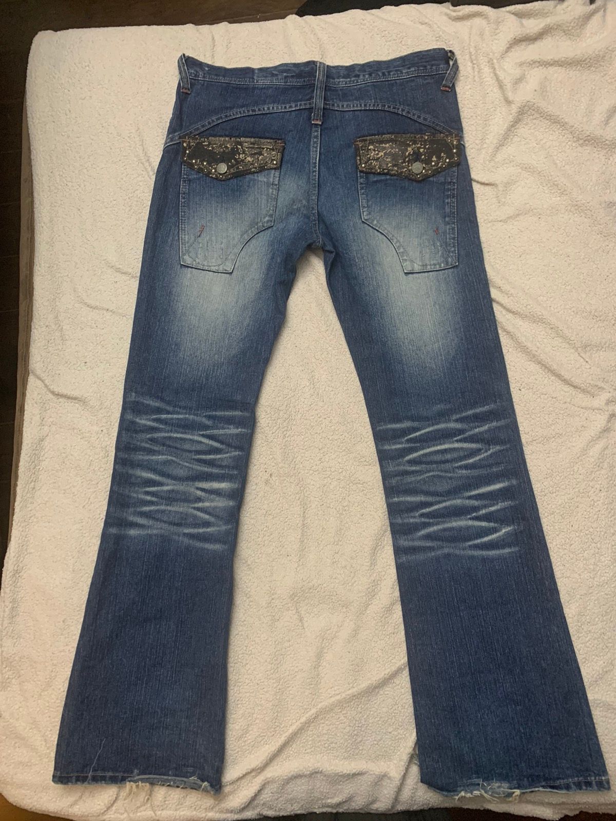 Vintage ICOM Low Rise Denim Distressed Flared Jeans With Design Size US 31 - 5 Thumbnail