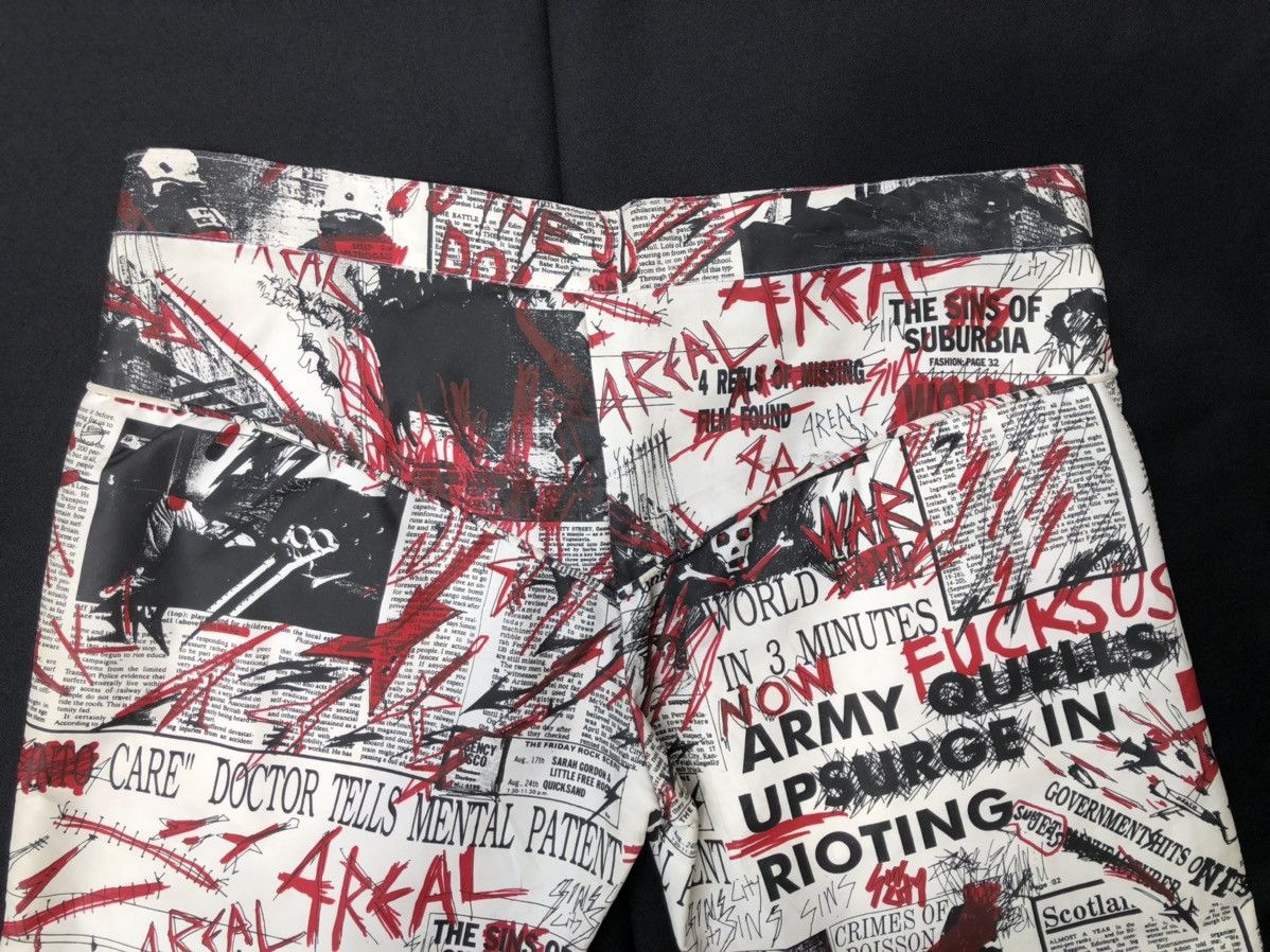 Vintage VTG 90s RED OR DEAD Psychotic Newspaper Waxed Trouser Pant Size US 29 - 14 Thumbnail