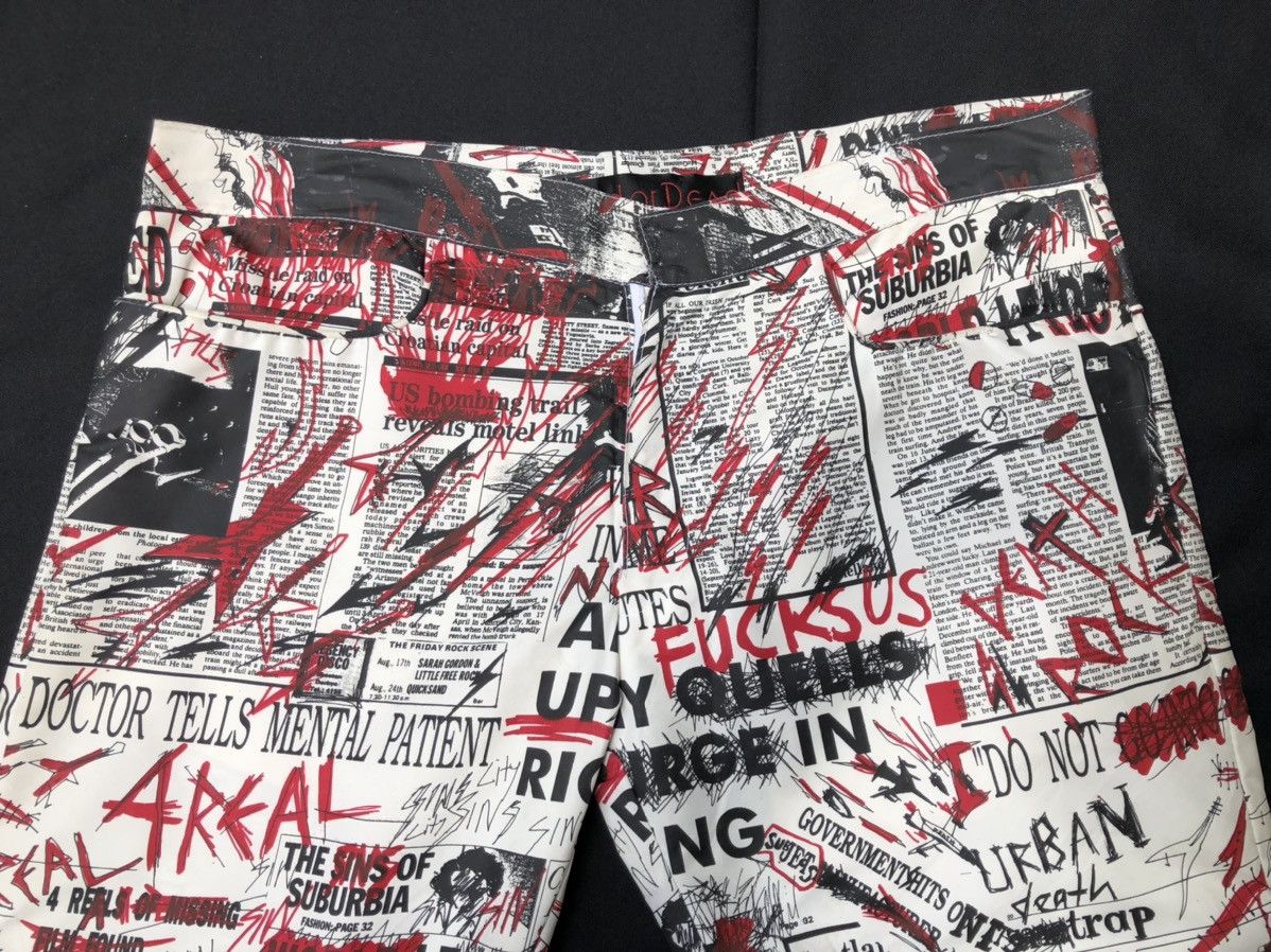 Vintage VTG 90s RED OR DEAD Psychotic Newspaper Waxed Trouser Pant Size US 29 - 6 Thumbnail