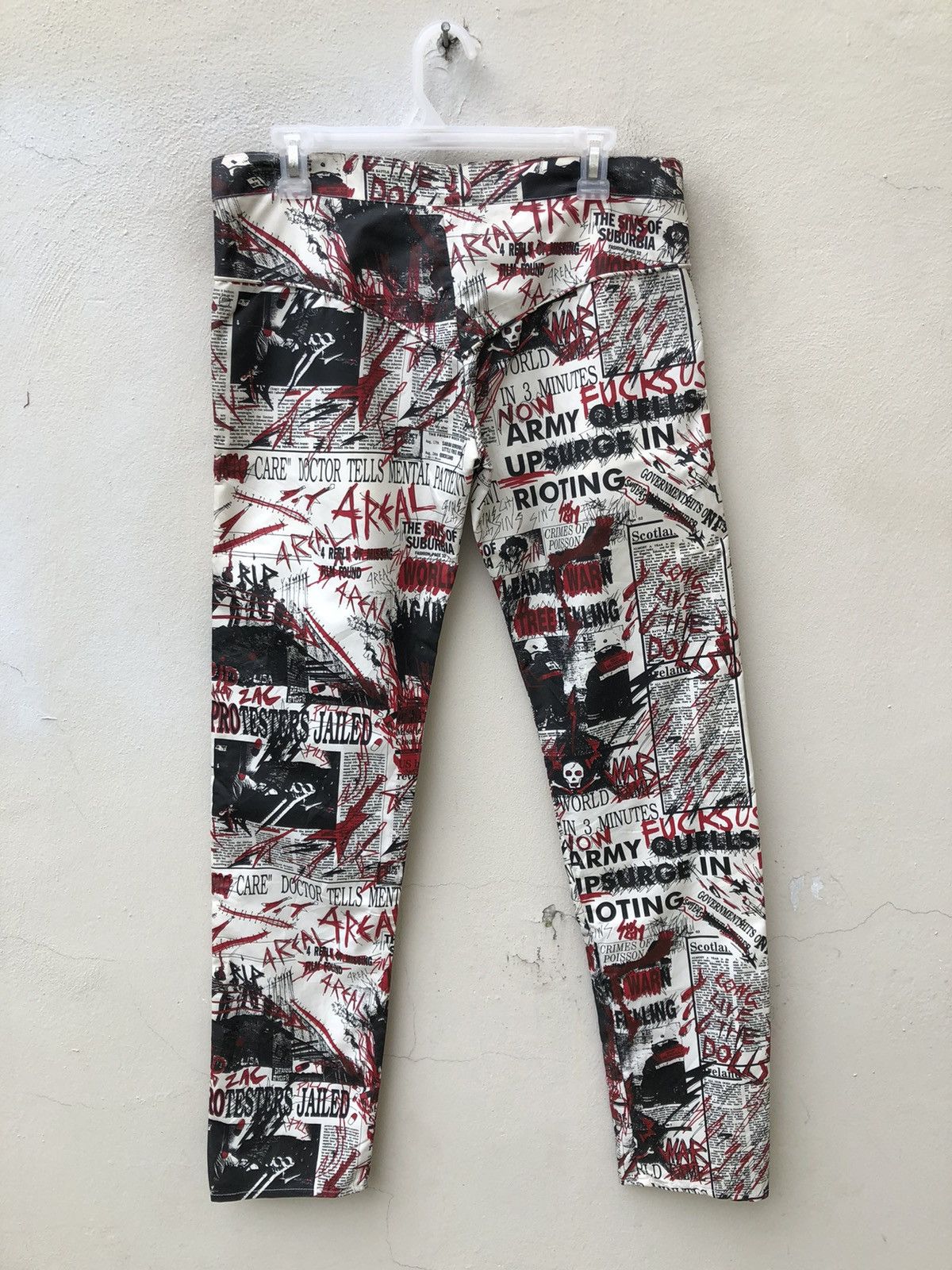 Vintage VTG 90s RED OR DEAD Psychotic Newspaper Waxed Trouser Pant Size US 29 - 22 Thumbnail