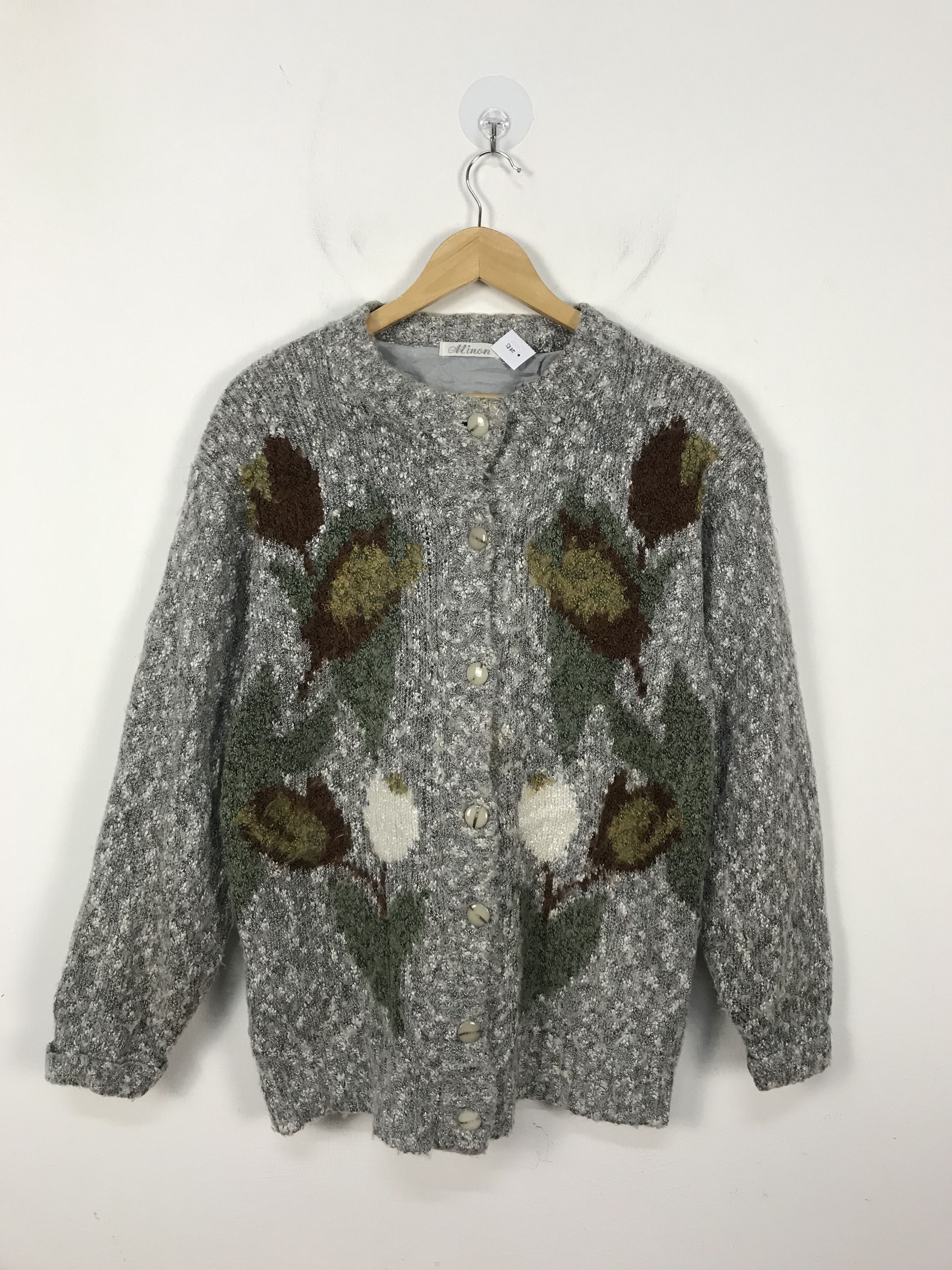 Minan Floral Flower Motive Double Layer Knit Cardigan #2883 