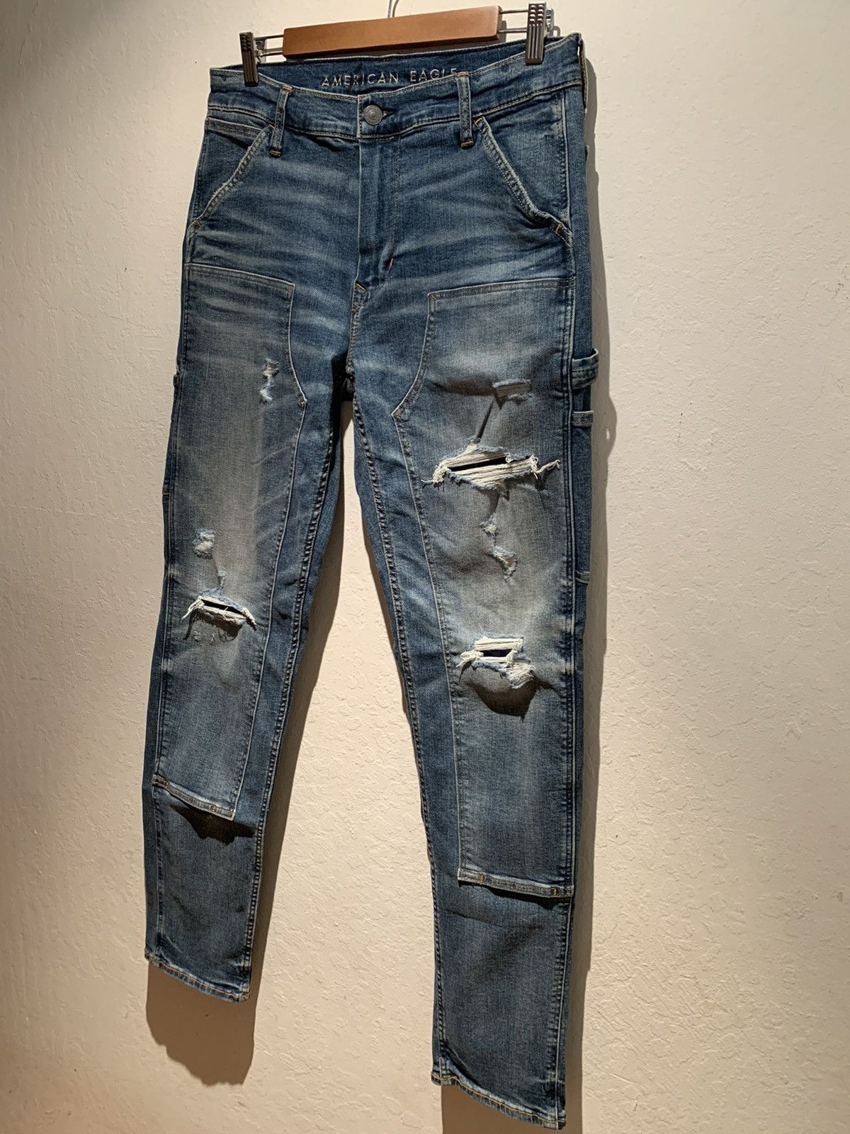 American Eagle Outfitters *RARE* New AEO Distressed Double Knee Stretch Denim Jeans Size US 32 / EU 48 - 1 Thumbnail