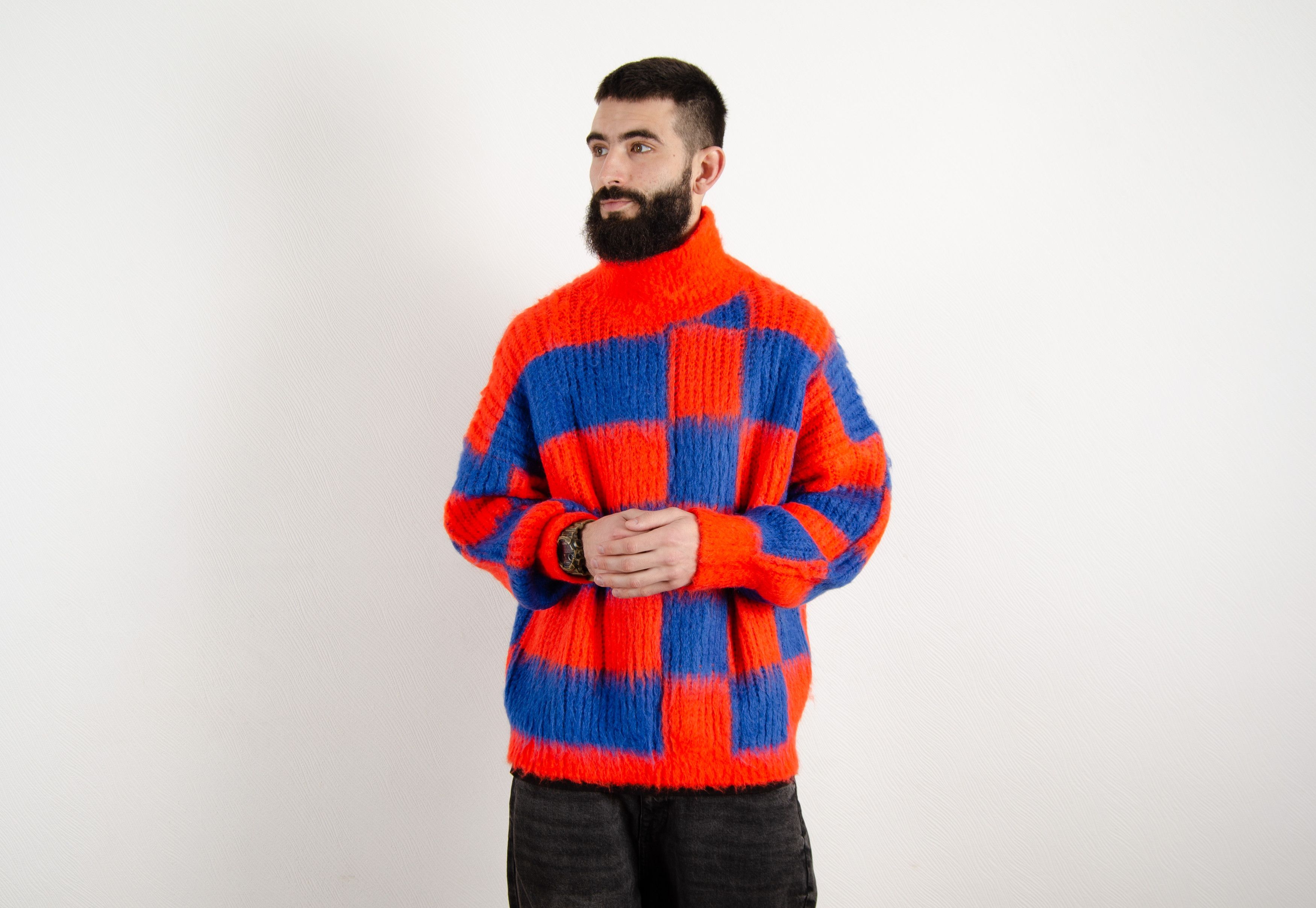 MSGM 700$ RRP MSGM Milano Red Blue Mohair Check Sweater Size US M / EU 48-50 / 2 - 1 Thumbnail