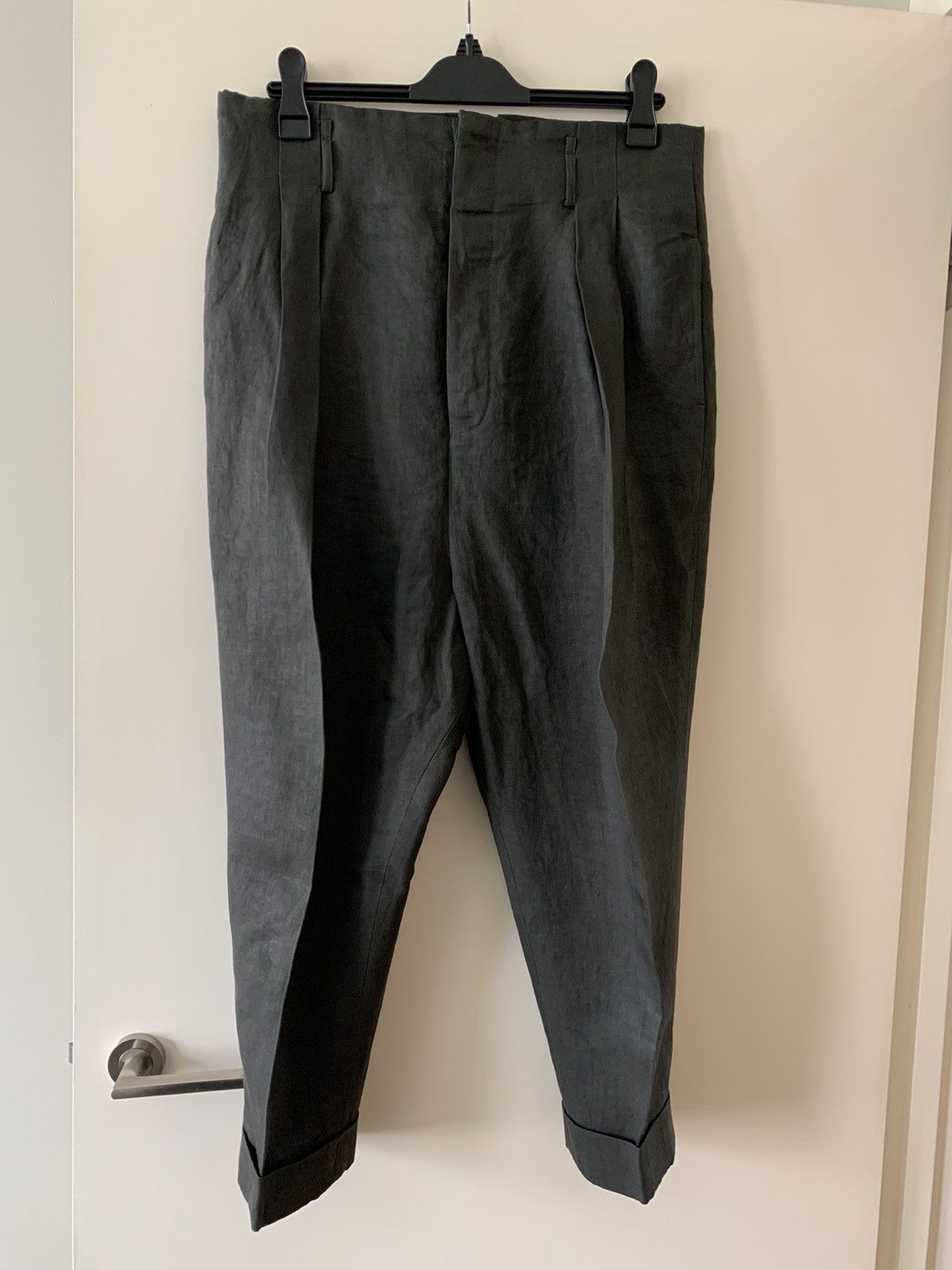 image of Haider Ackermann One Of The Kind Pleated Tailored Linen Pants in Grey, Men's (Size 32)