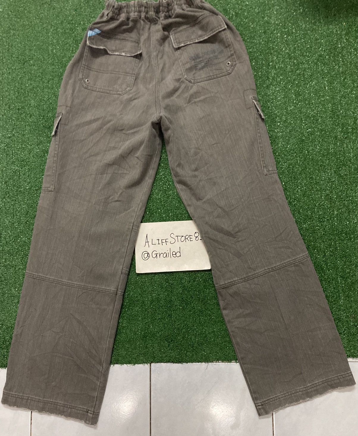 Japanese Brand !LastDrop!Vintage Blue Cross Striped Gray Denim Cargo Pants Size US 31 - 2 Thumbnail