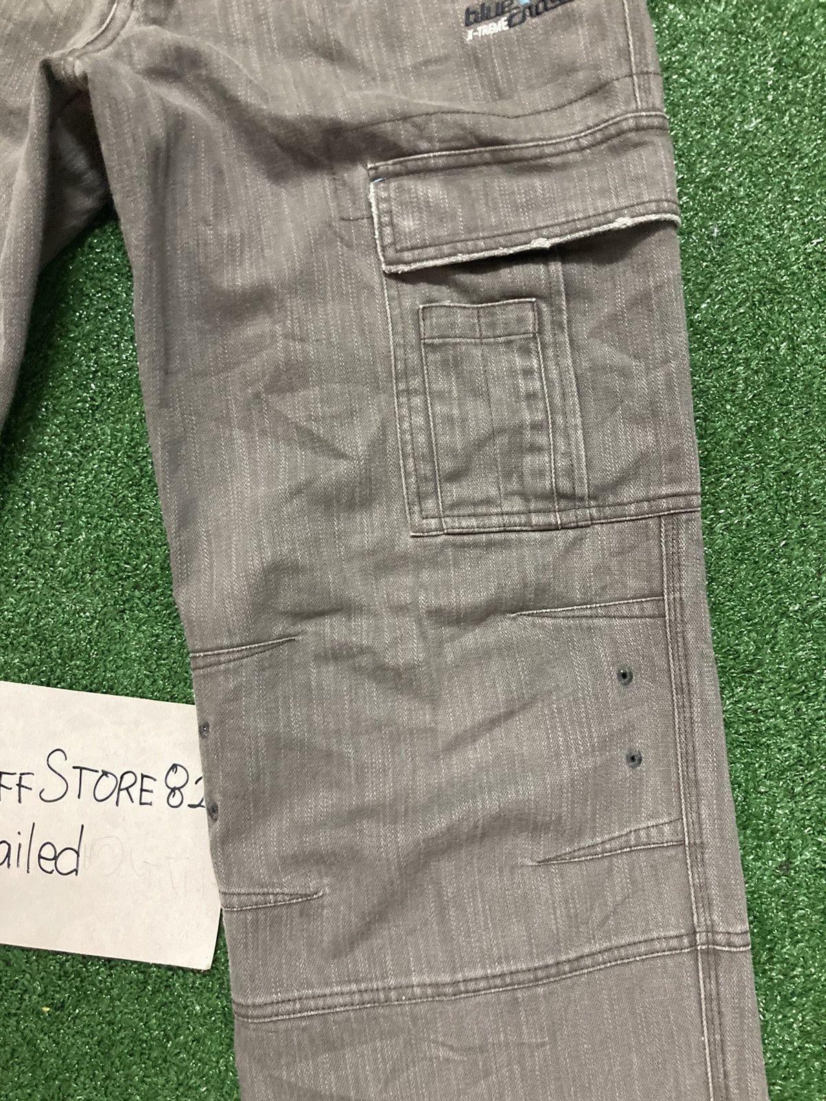 Japanese Brand !LastDrop!Vintage Blue Cross Striped Gray Denim Cargo Pants Size US 31 - 10 Thumbnail