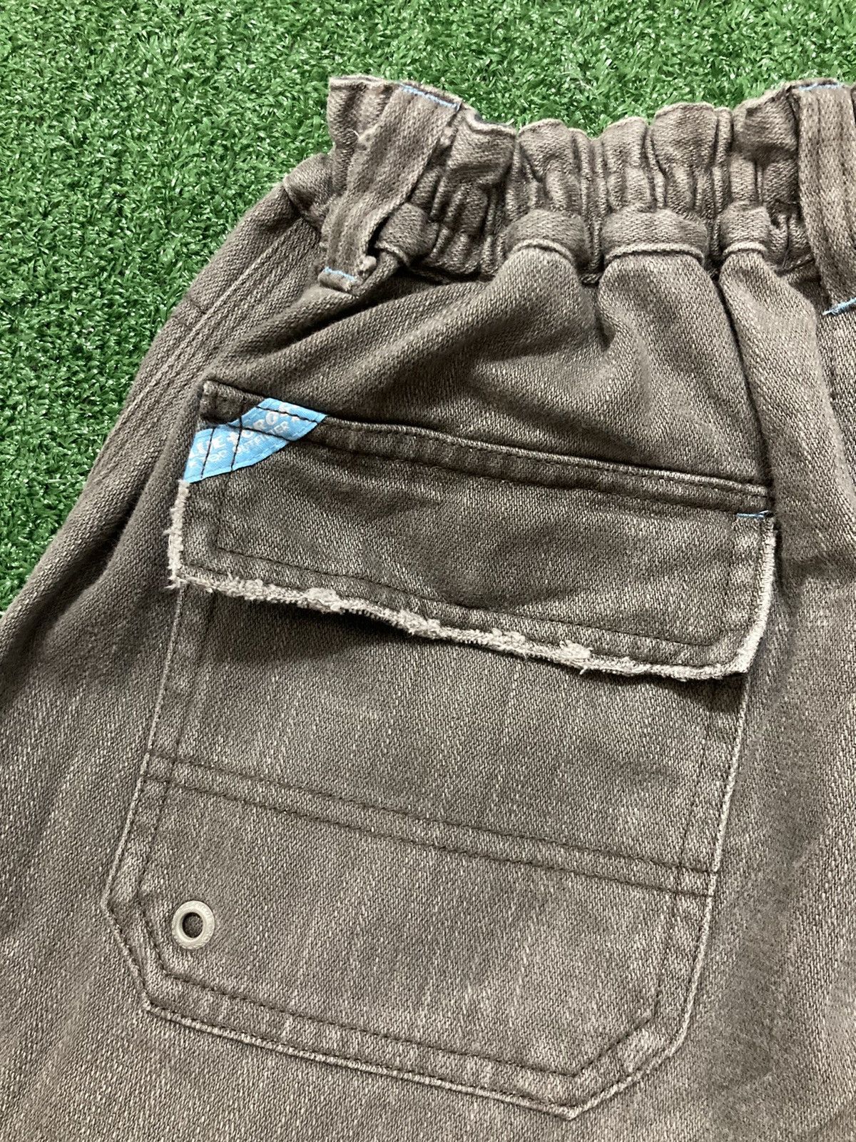 Japanese Brand !LastDrop!Vintage Blue Cross Striped Gray Denim Cargo Pants Size US 31 - 14 Thumbnail