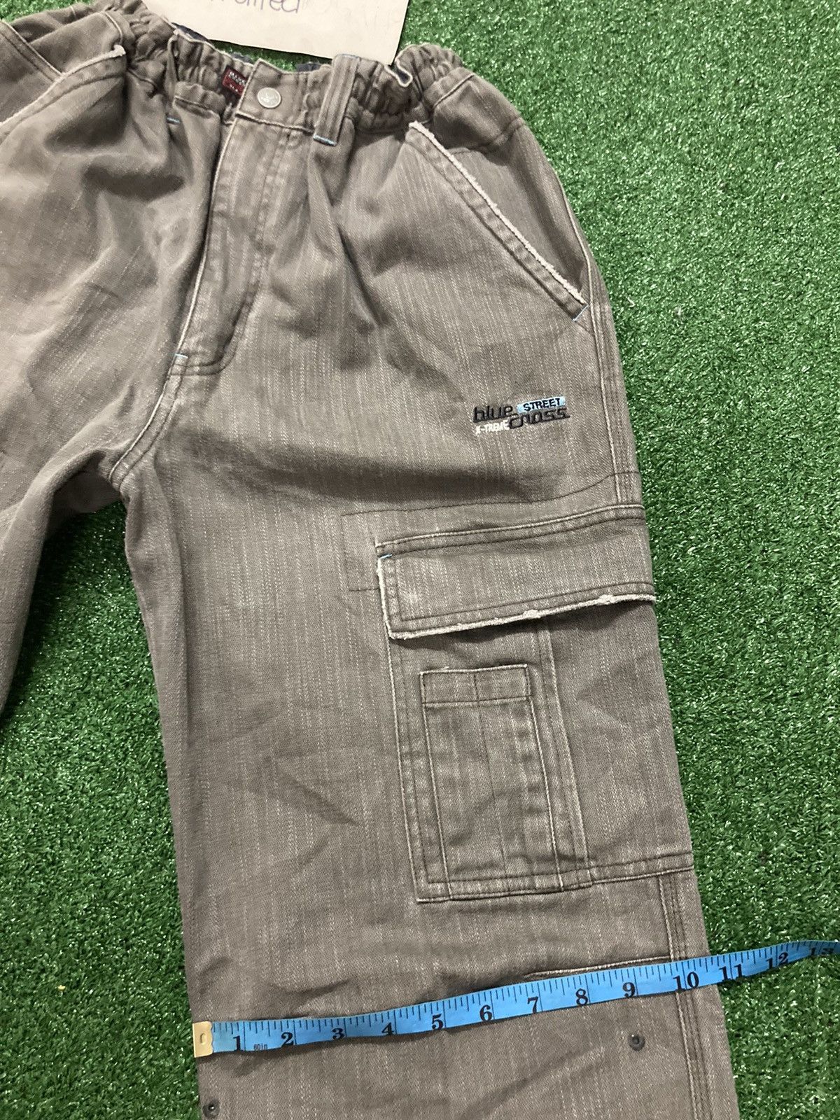 Japanese Brand !LastDrop!Vintage Blue Cross Striped Gray Denim Cargo Pants Size US 31 - 5 Thumbnail