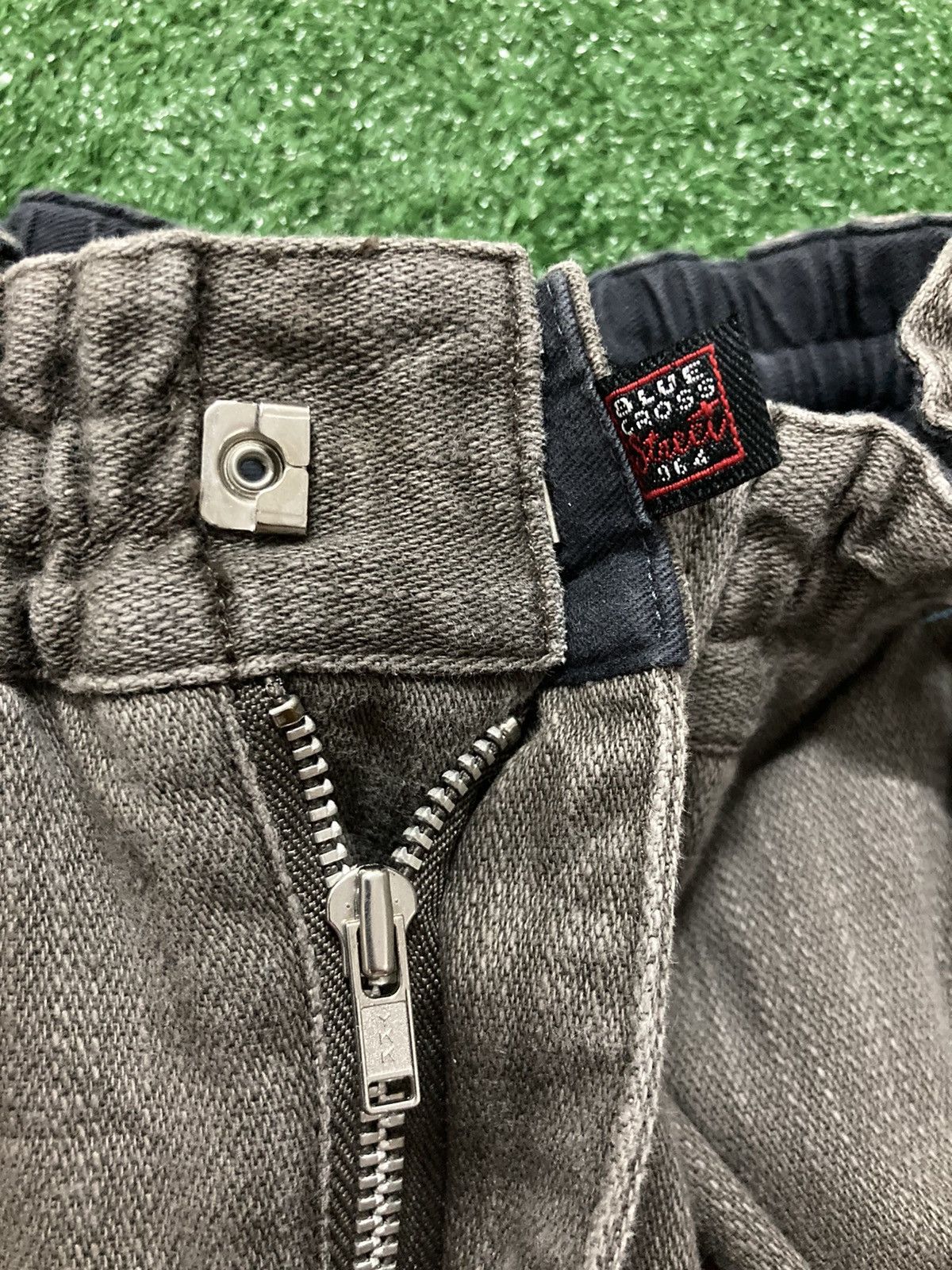 Japanese Brand !LastDrop!Vintage Blue Cross Striped Gray Denim Cargo Pants Size US 31 - 17 Thumbnail